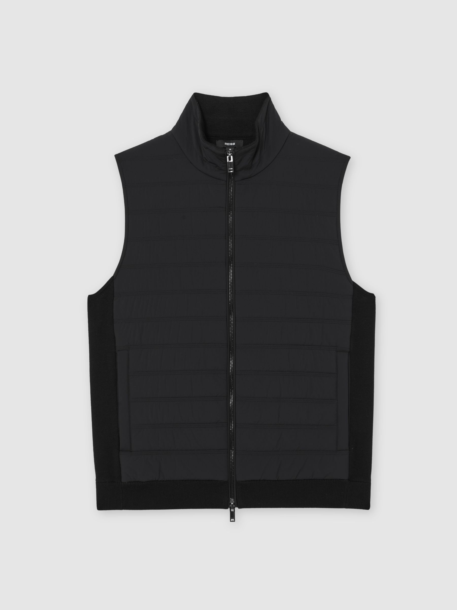 Funnel-Neck Quilted Knit Gilet in Black - Image 2 of 7