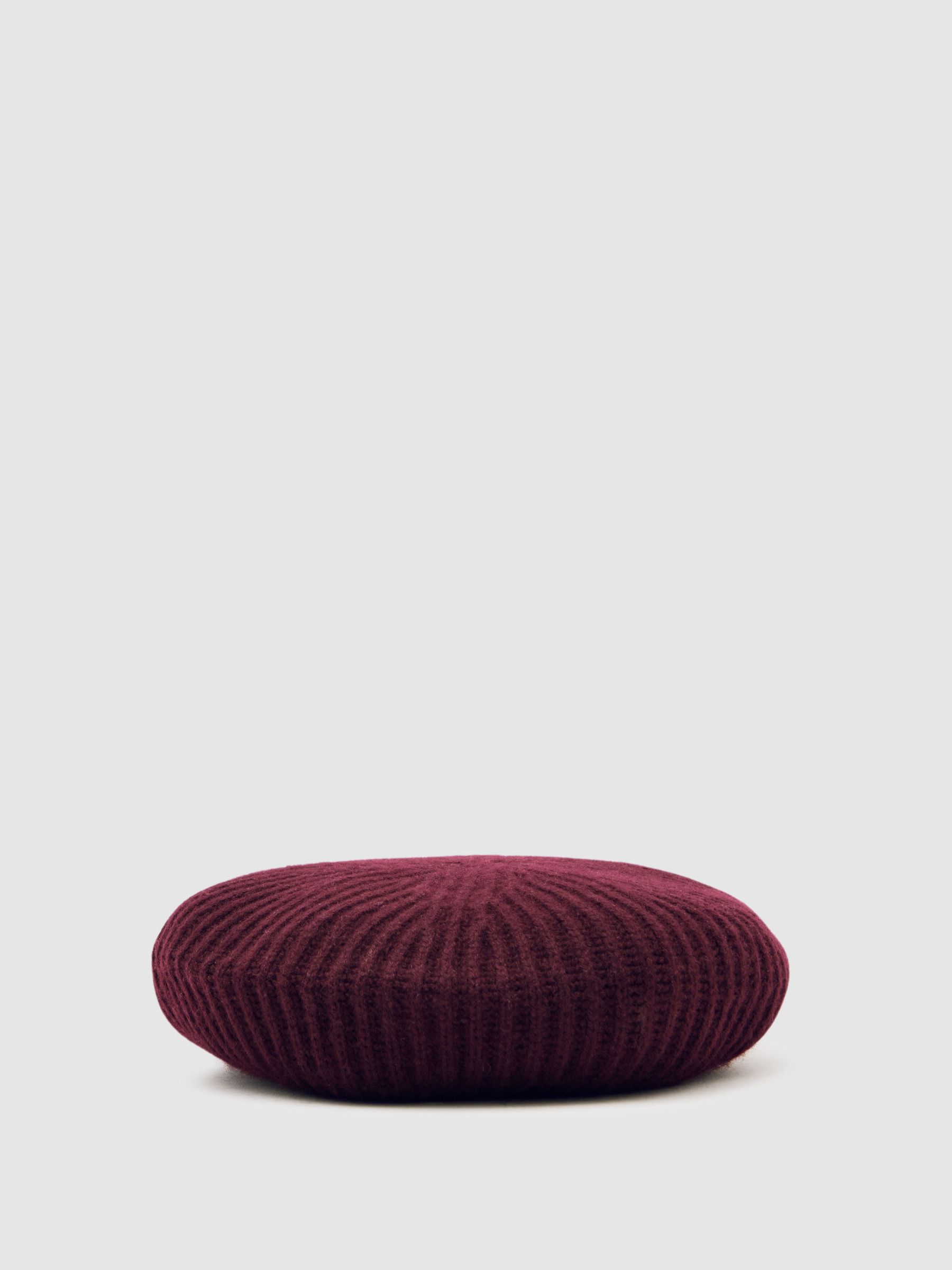 Wool Blend Rib Knit Beret With Cashmere in Berry - Image 2 of 5
