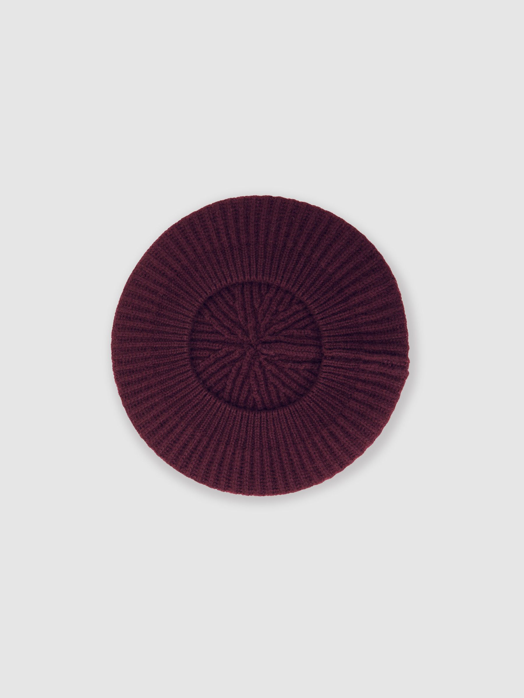 Wool Blend Rib Knit Beret With Cashmere in Berry - Image 4 of 5