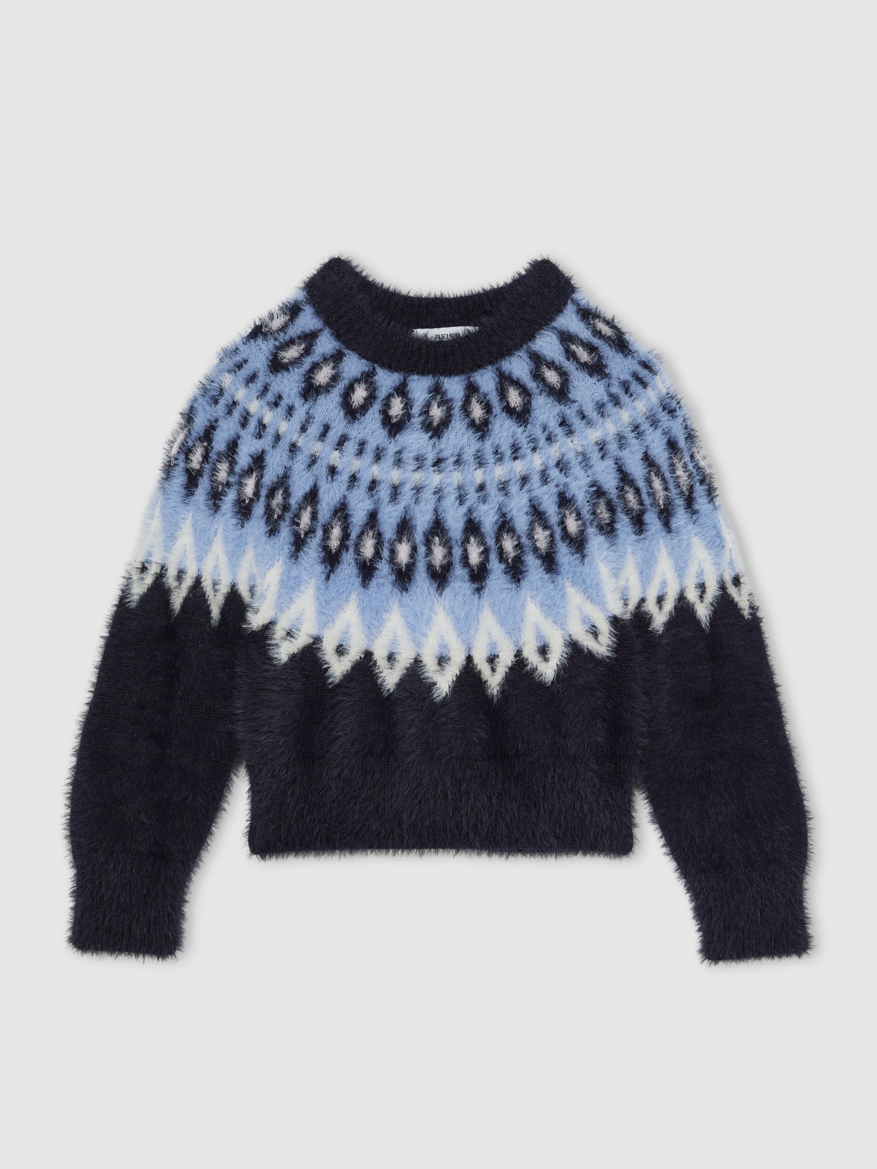 Fluffy Fair Isle Pattern Jumper in Navy - Image 2 of 4