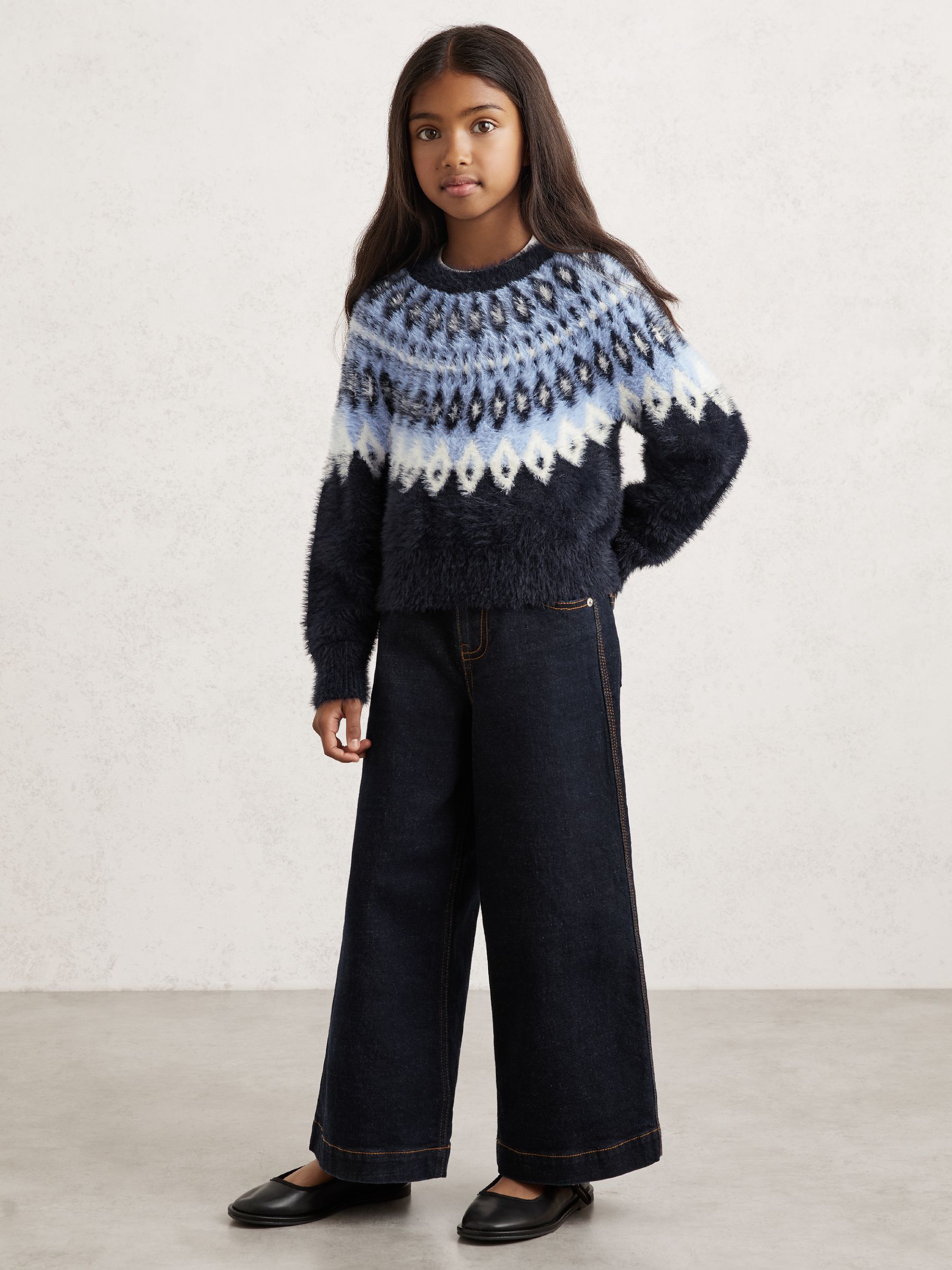 Fluffy Fair Isle Pattern Jumper in Navy - Image 3 of 4