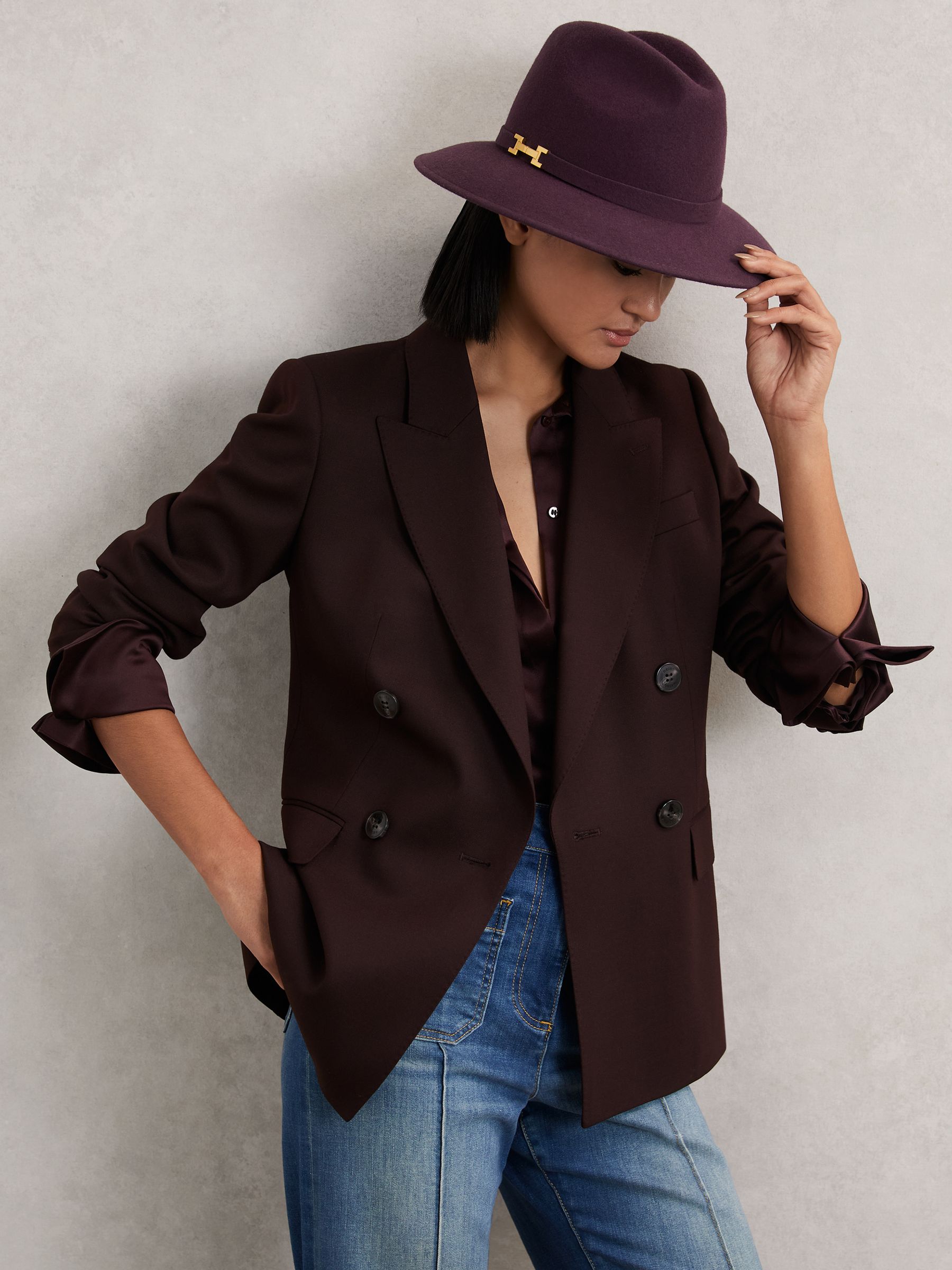 Wool Fedora Hat in Burgundy - Image 2 of 3
