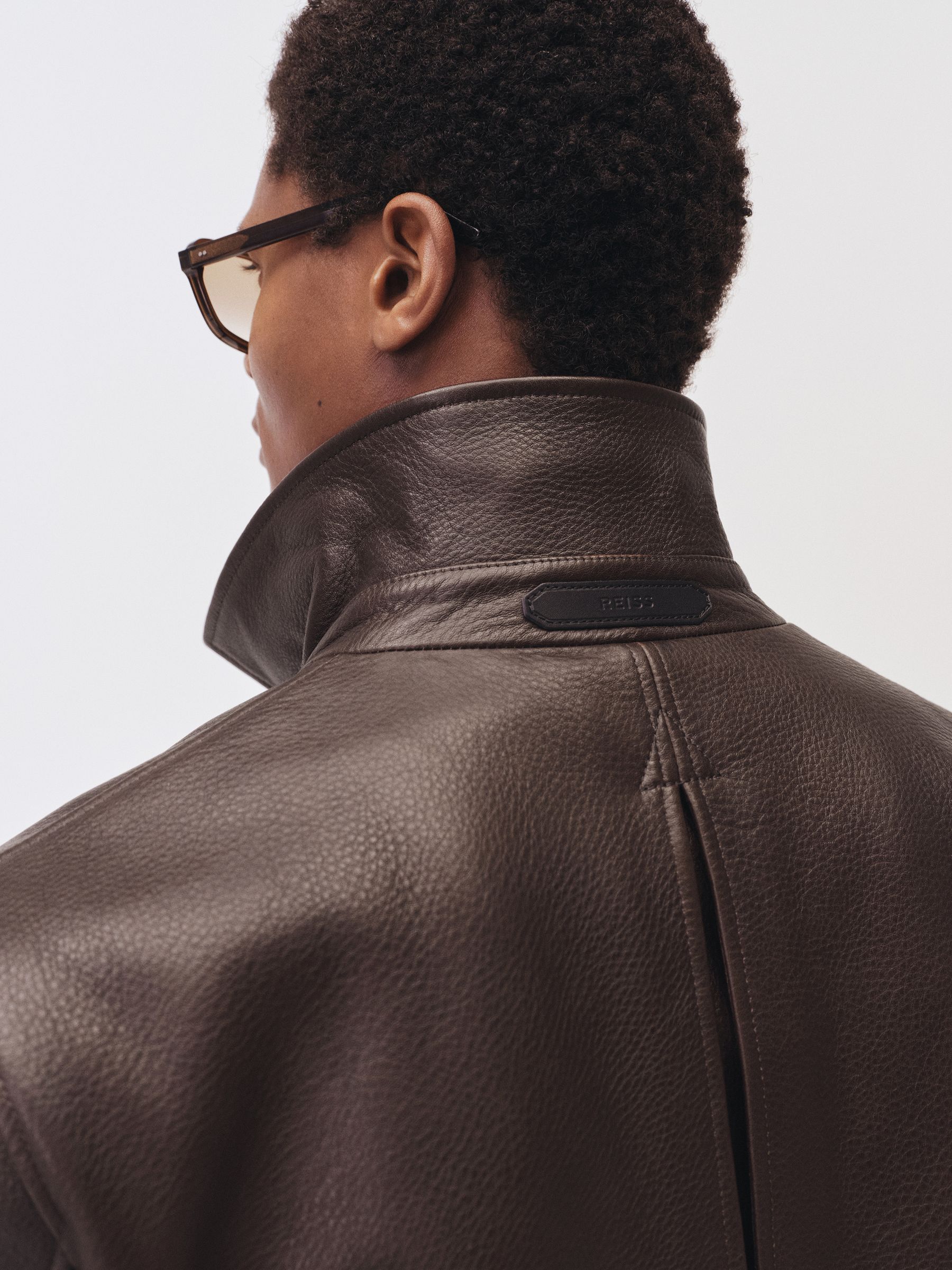 Burnished-Leather Zip-Through Jacket in Chocolate Brown - Image 5 of 7