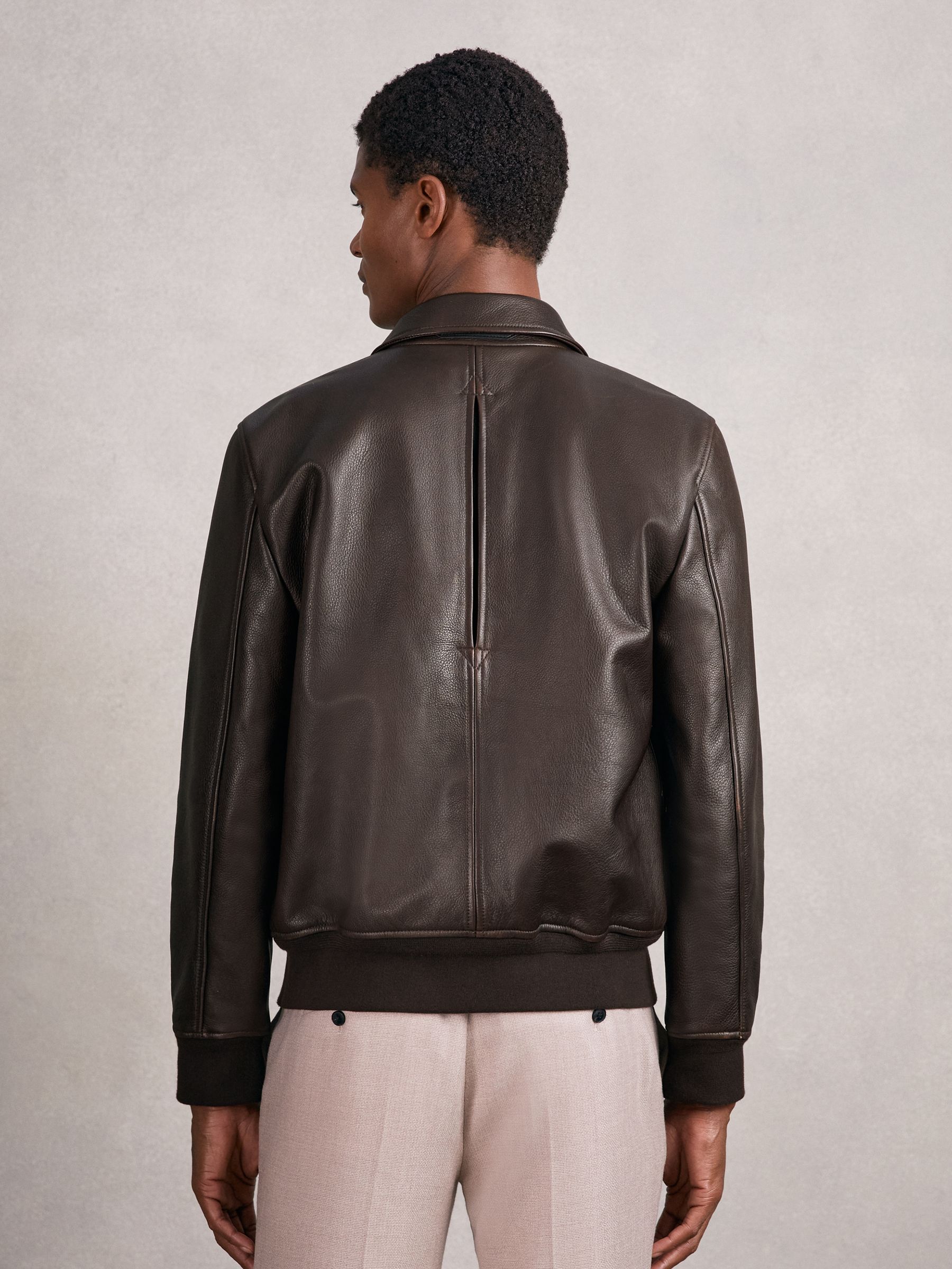 Burnished-Leather Zip-Through Jacket in Chocolate Brown - Image 6 of 7