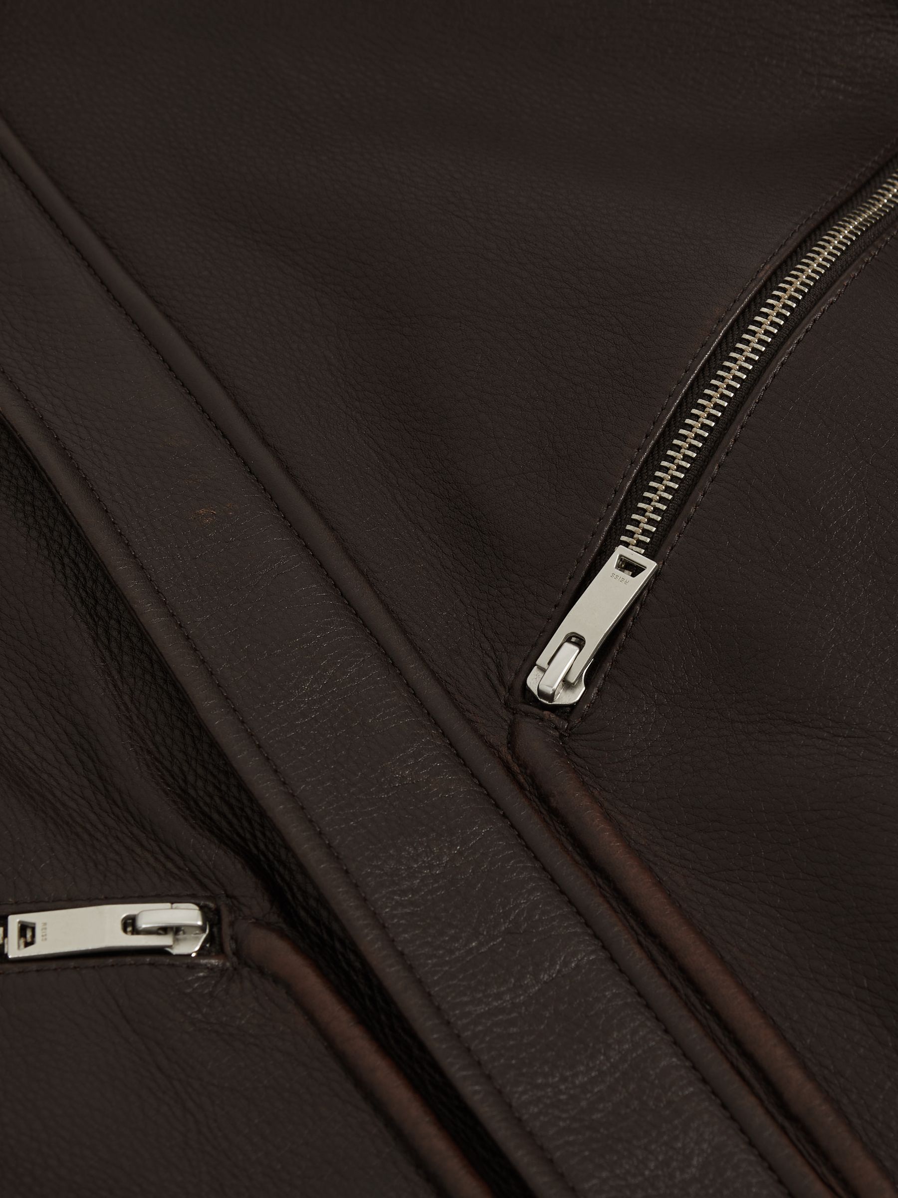 Burnished-Leather Zip-Through Jacket in Chocolate Brown - Image 7 of 7