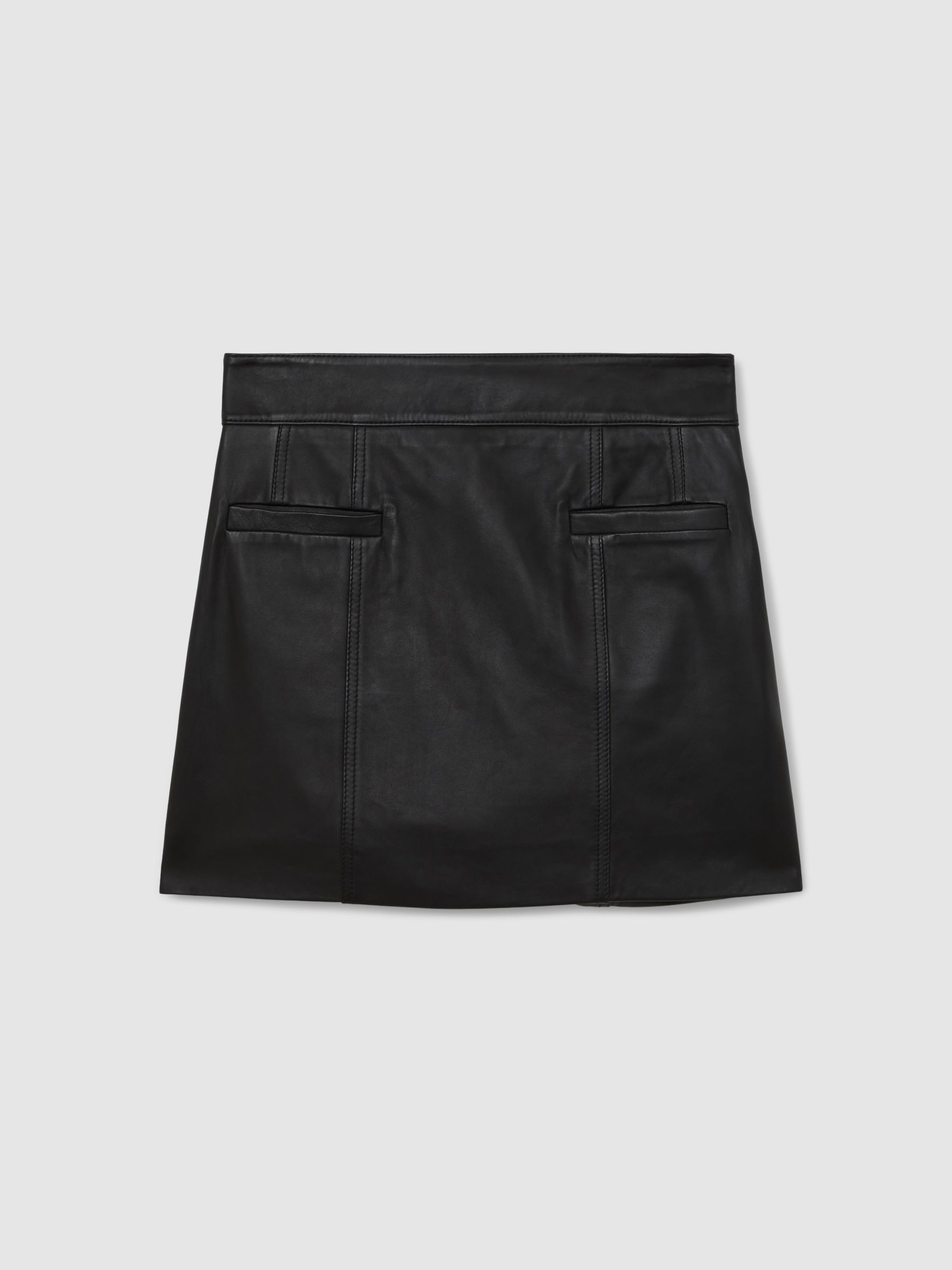 Leather Welt-Pocket Mini Skirt in Black - Image 2 of 7