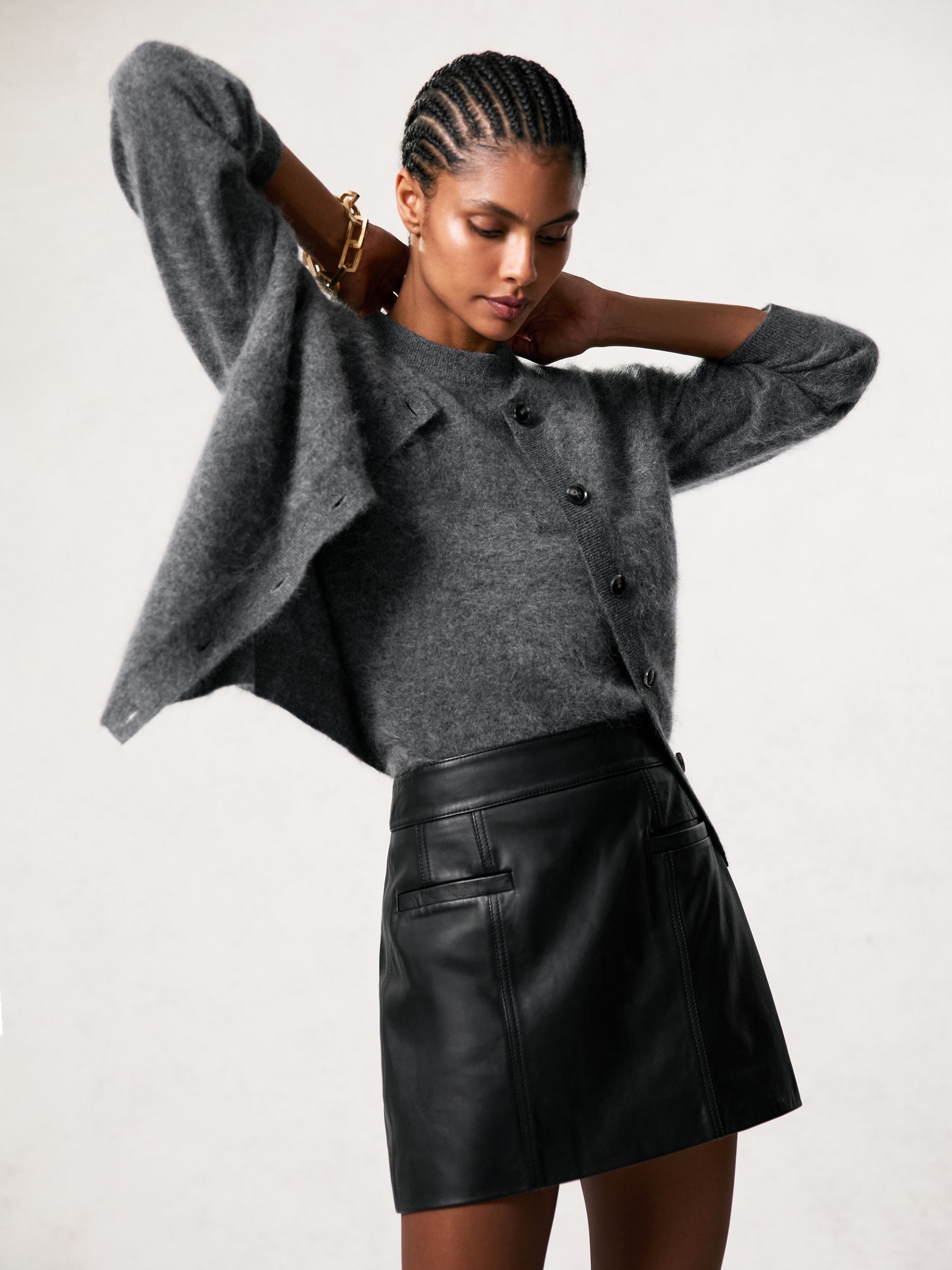 Leather Welt-Pocket Mini Skirt in Black - Image 3 of 7