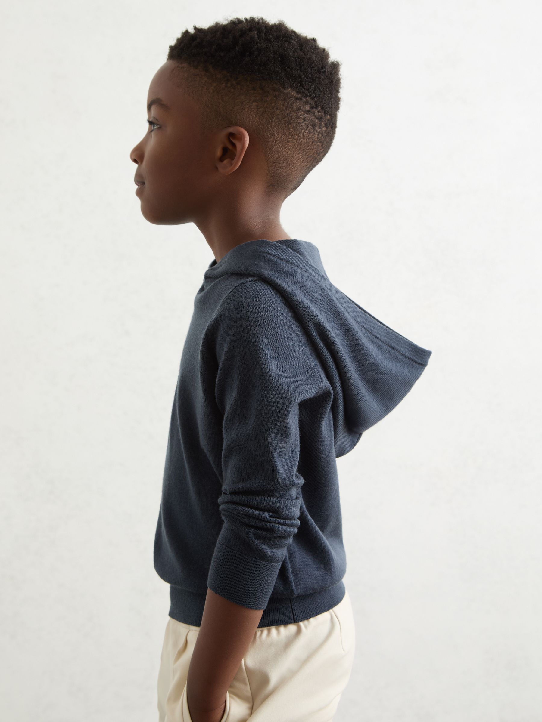 3-9 yrs Merino Wool Hoodie in Midnight Navy - Image 3 of 4