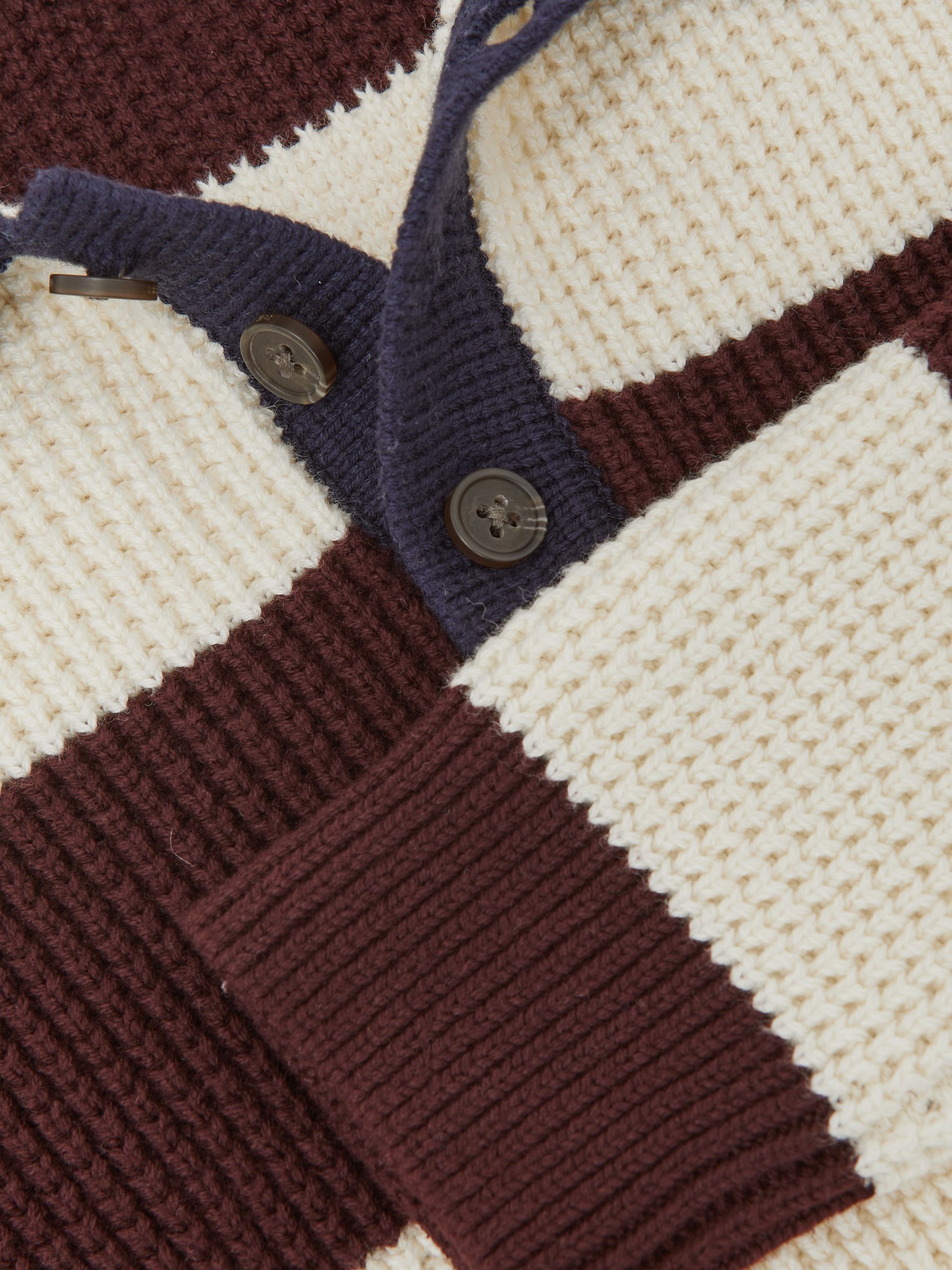 13-14 yrs Cotton-Blend Rugby Stripe Polo Jumper in Brown/ Off White/ Navy Blue - Image 4 of 4