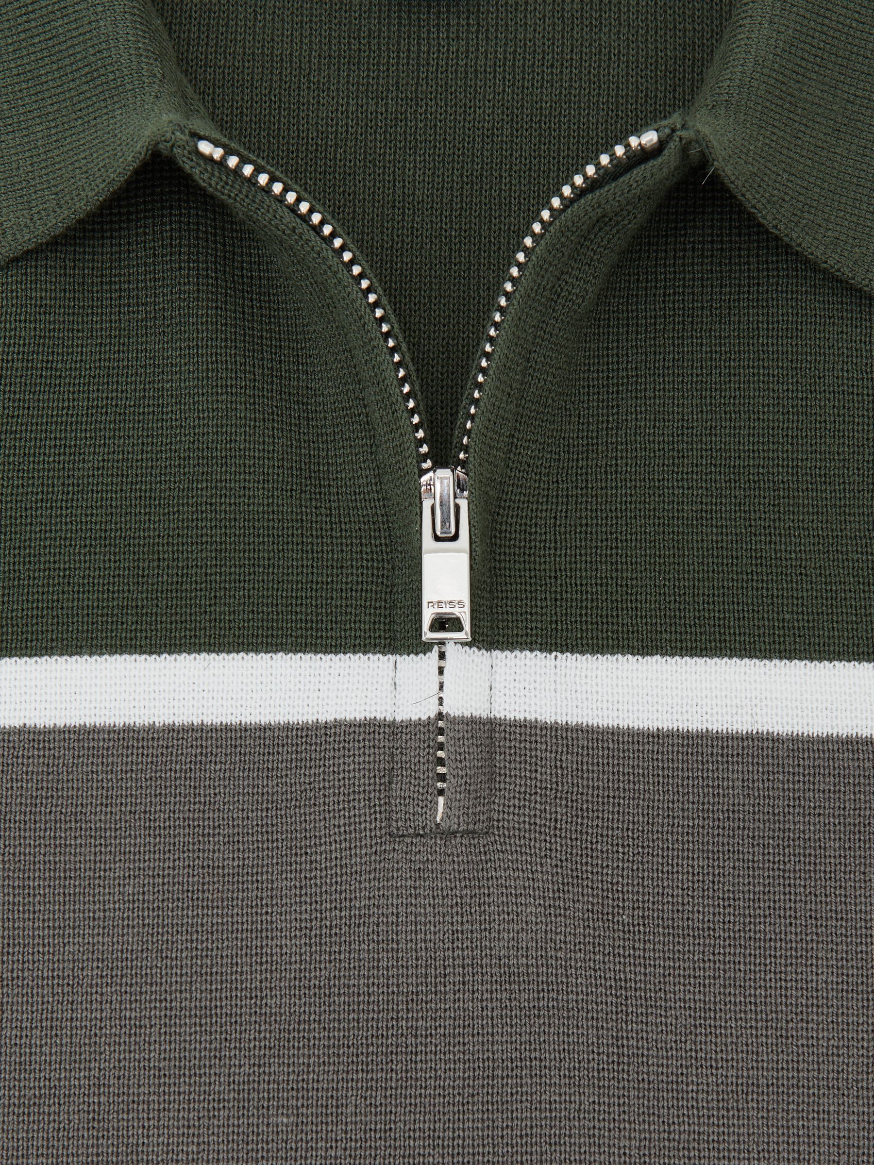 13-14 yrs Cotton-Blend Colour-Block Polo Shirt in Green/Grey - Image 4 of 4