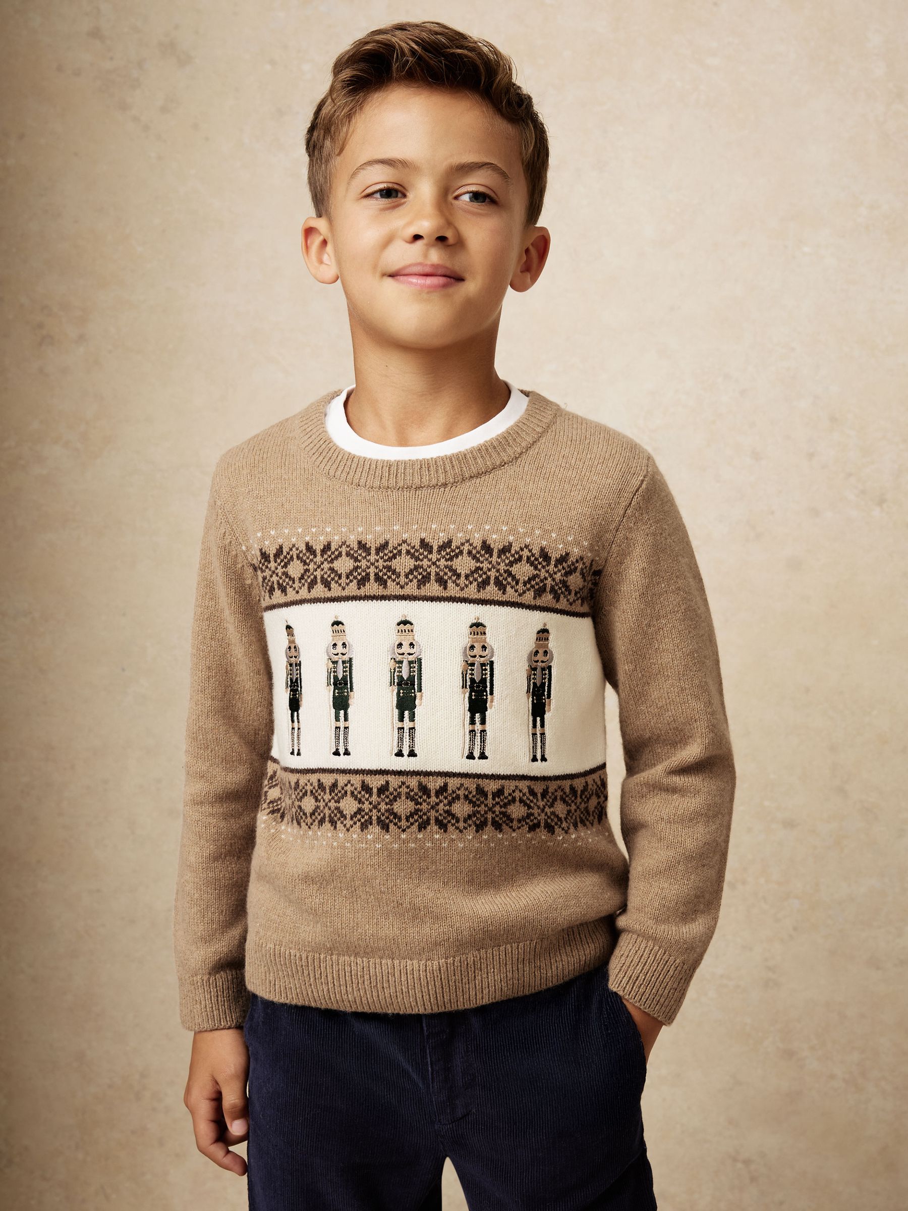 3-9 yrs Nutcracker-Embroidered Jumper with Wool in Camel Melange - Image 3 of 5