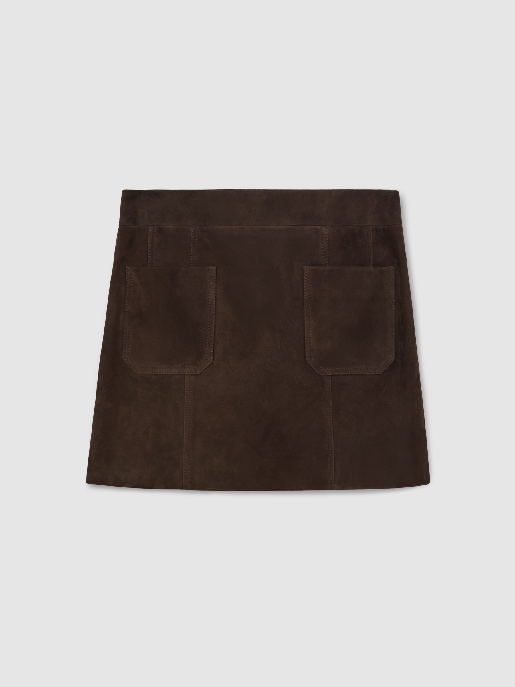 Mini Suede Patch Pocket Skirt in Chocolate Brown - Image 2 of 7