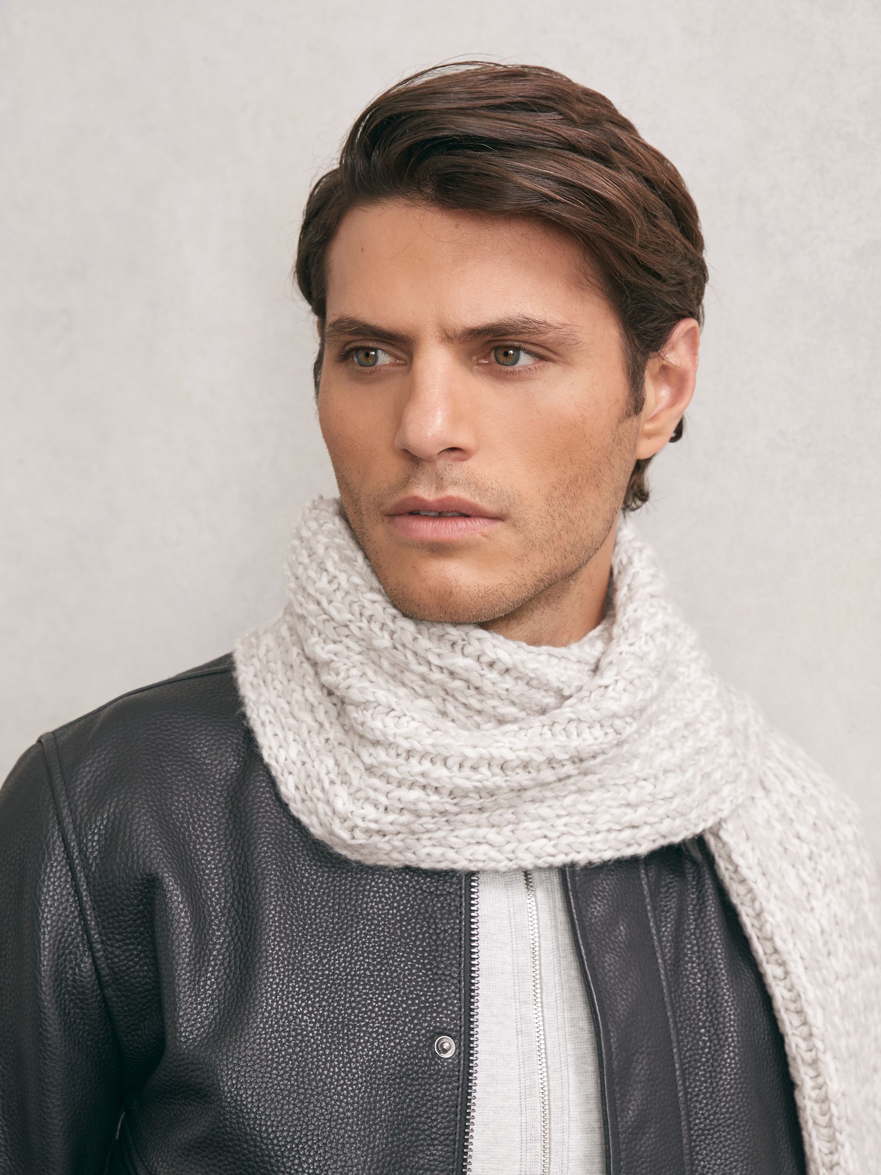Rib-Knit Marl Scarf with Wool in Grey Marl - Image 2 of 6