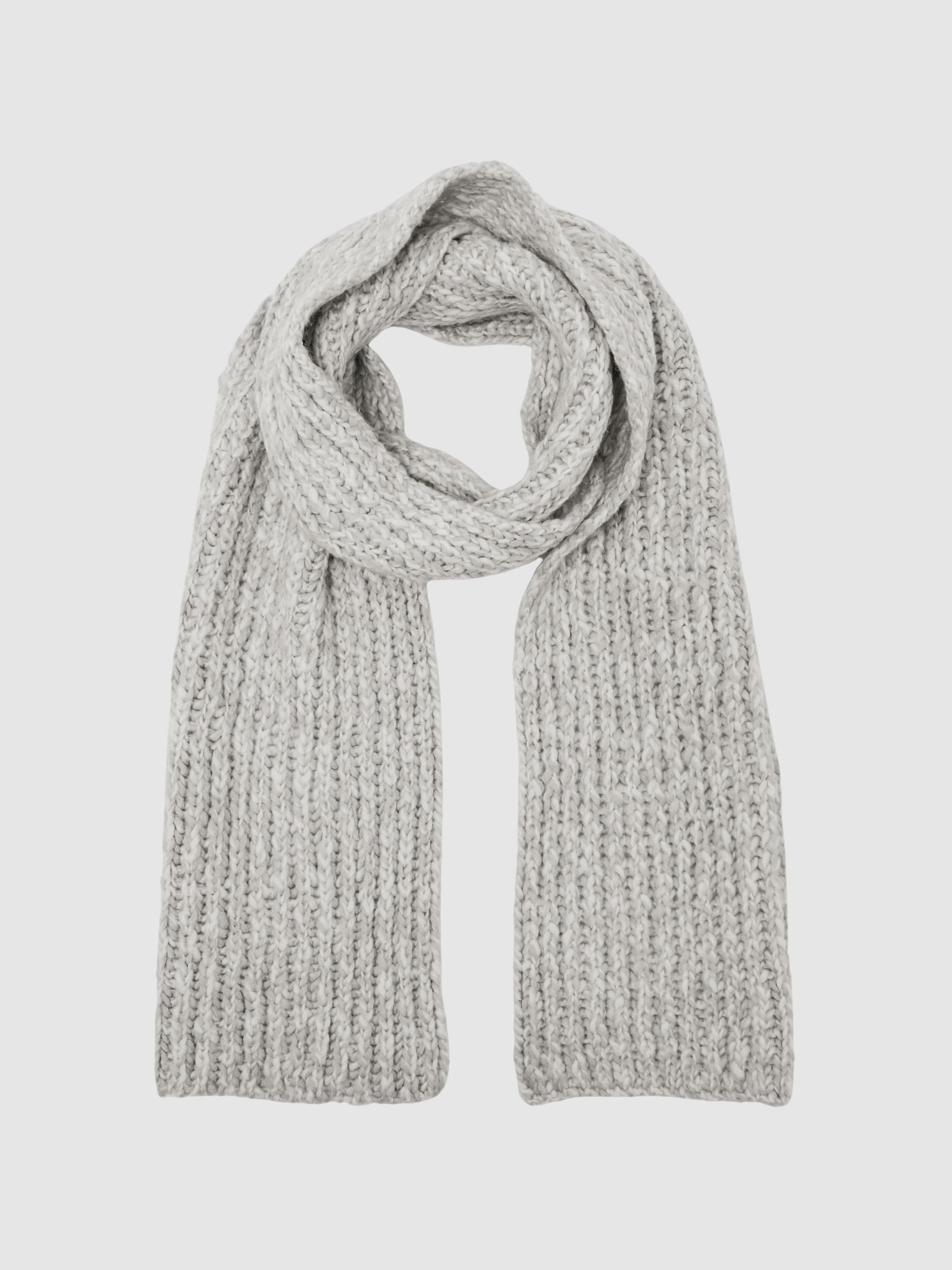 Rib-Knit Marl Scarf with Wool in Grey Marl - Image 3 of 6