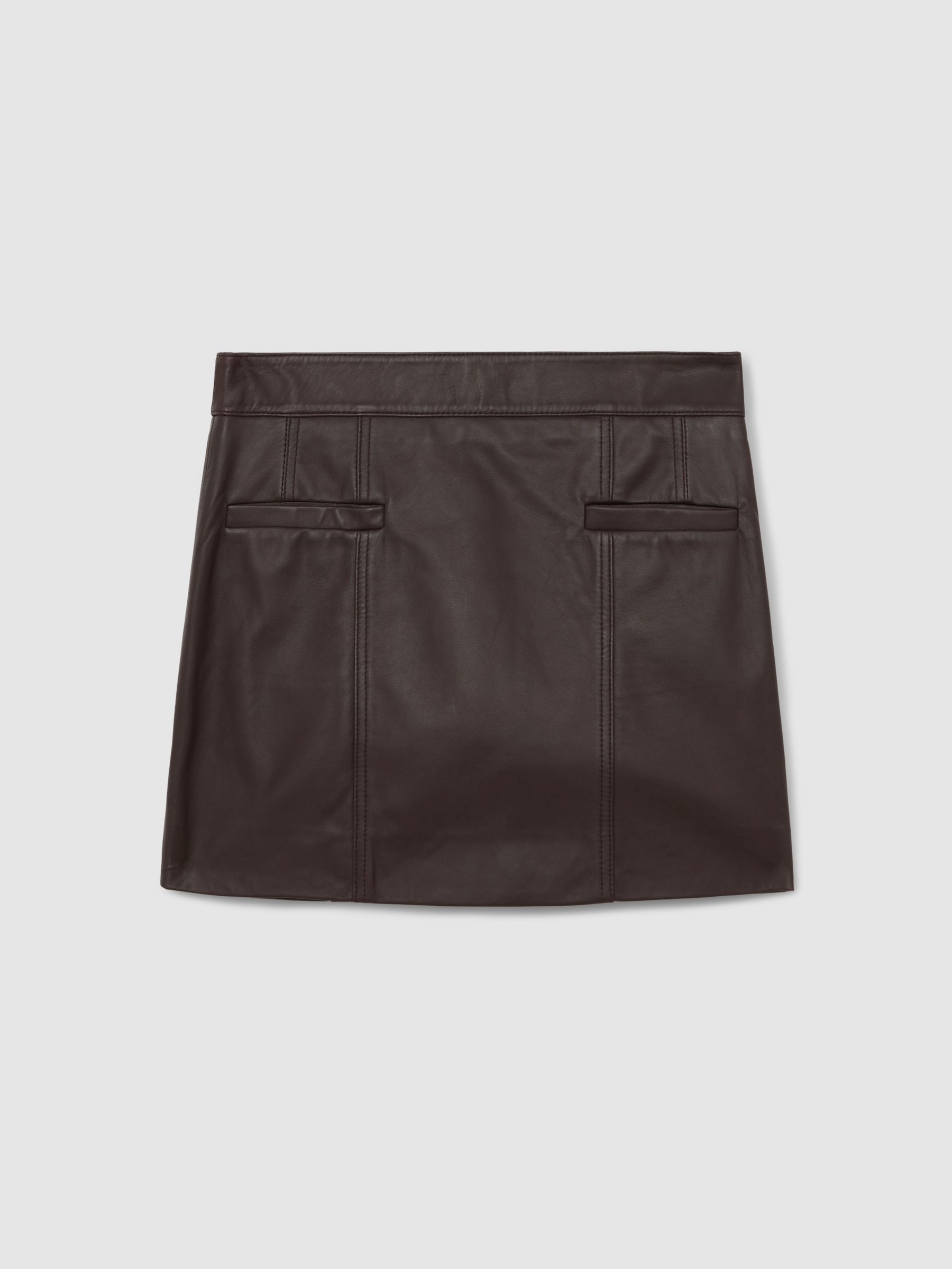 Leather Welt-Pocket Mini Skirt in Burgundy - Image 2 of 6