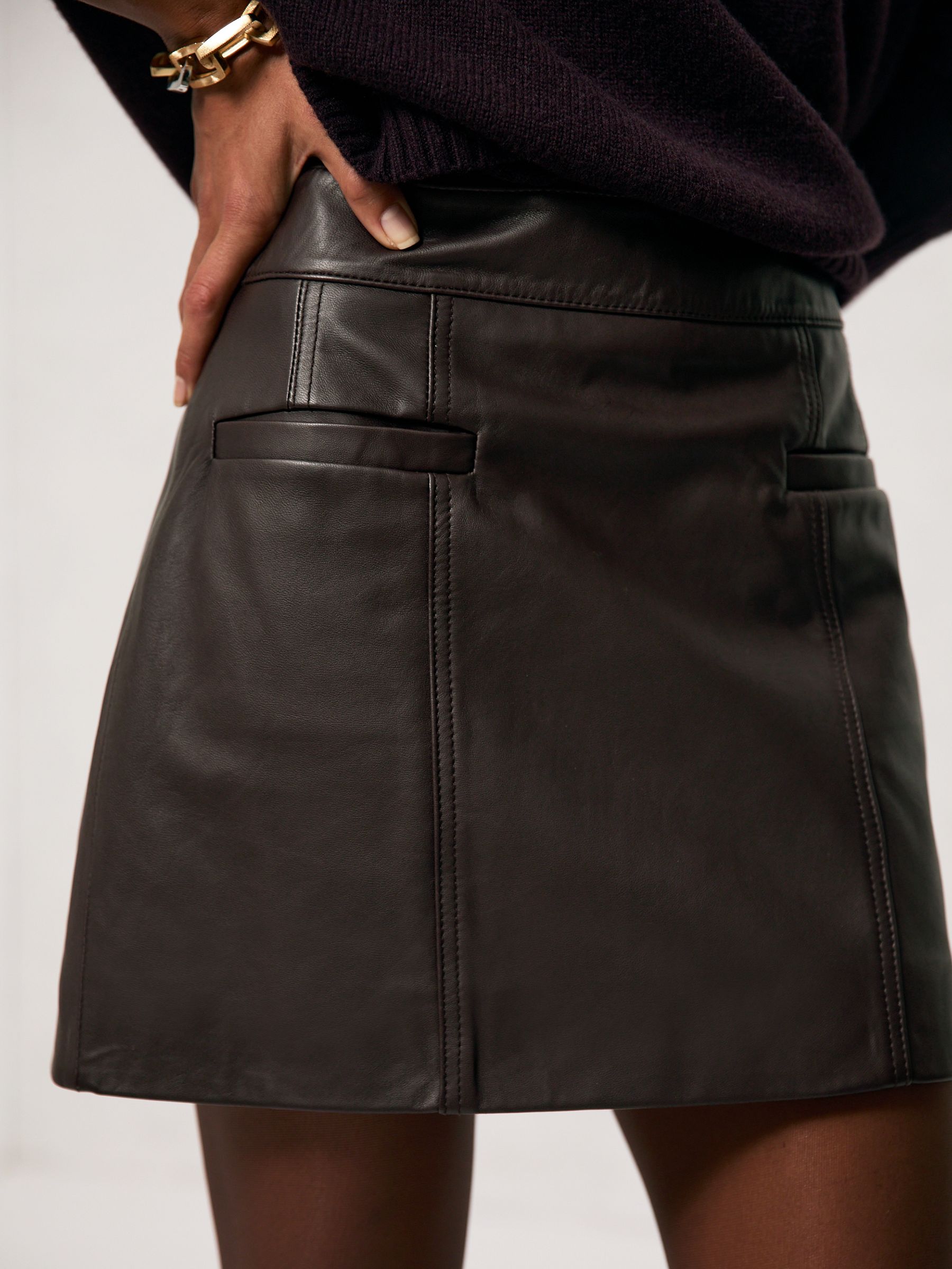 Leather Welt-Pocket Mini Skirt in Burgundy - Image 3 of 6