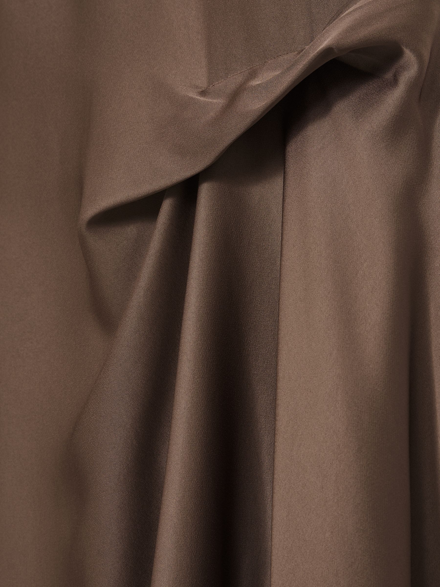 Satin Tuck-Detail Cape Midi Dress in Taupe Brown - Image 6 of 6