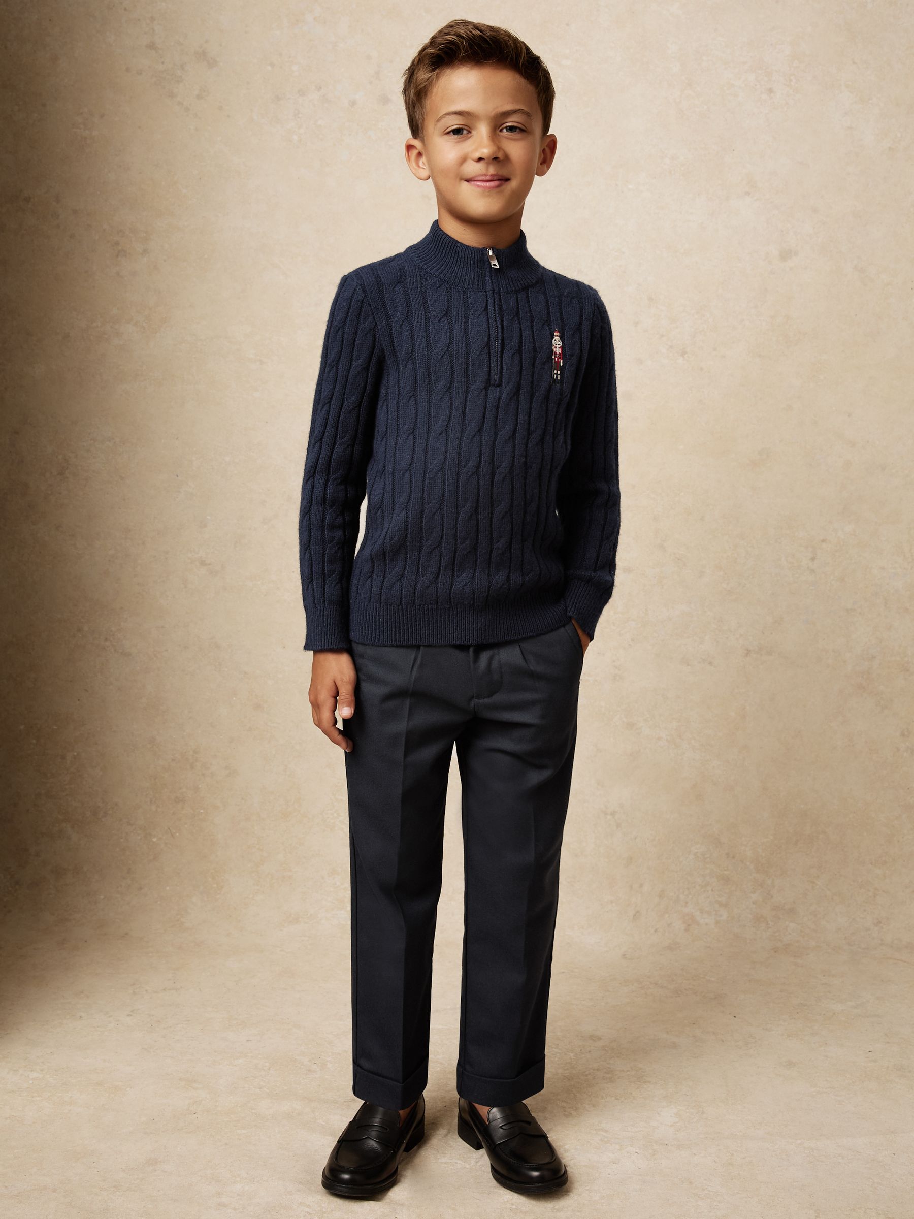 3-9 yrs Wool-Blend Half-Zip Nutcracker Jumper in Navy Blue - Image 3 of 5