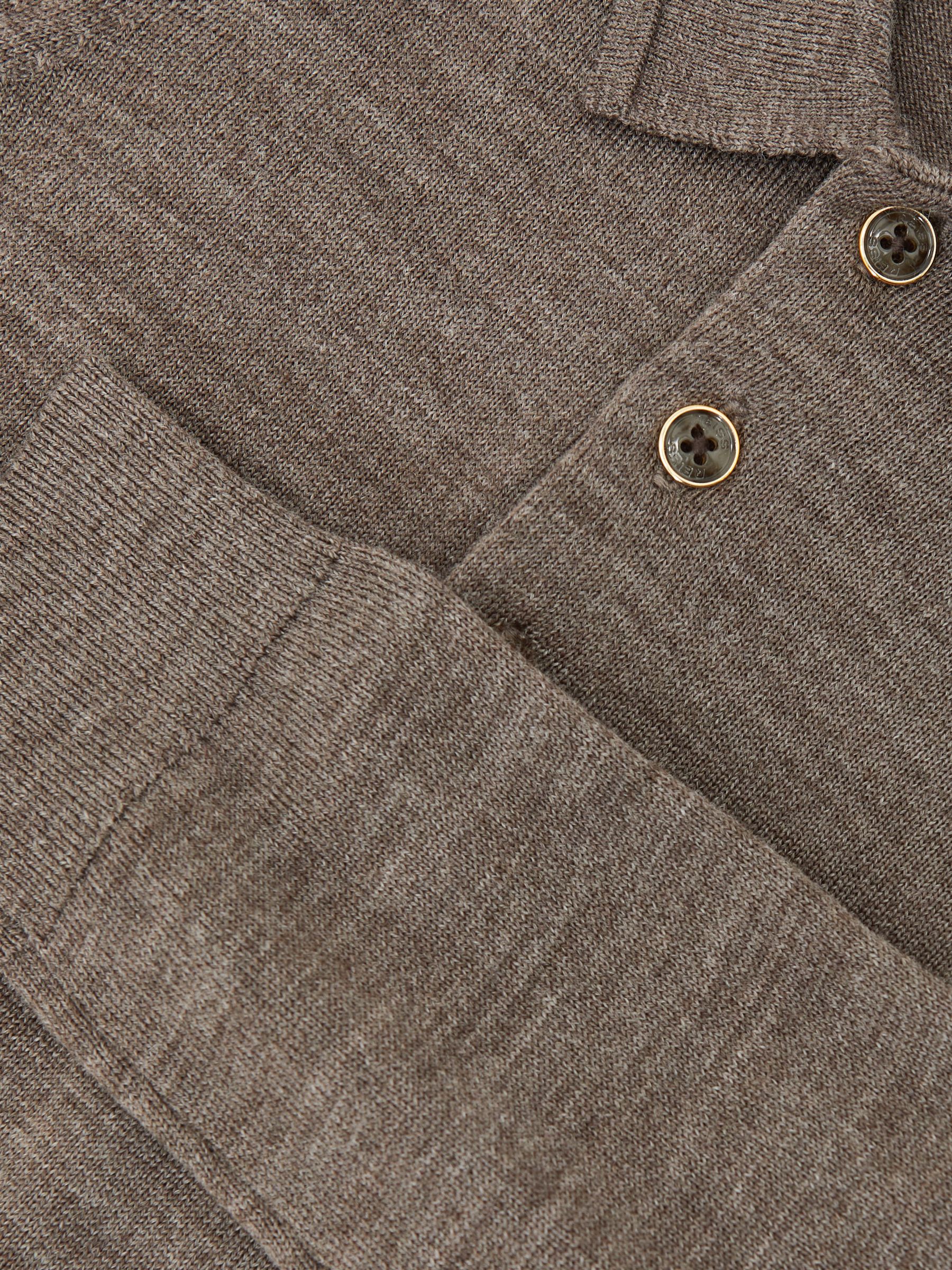 13-14 yrs Merino Wool Long-Sleeve Polo Shirt in Dark Brown Melange - Image 4 of 4