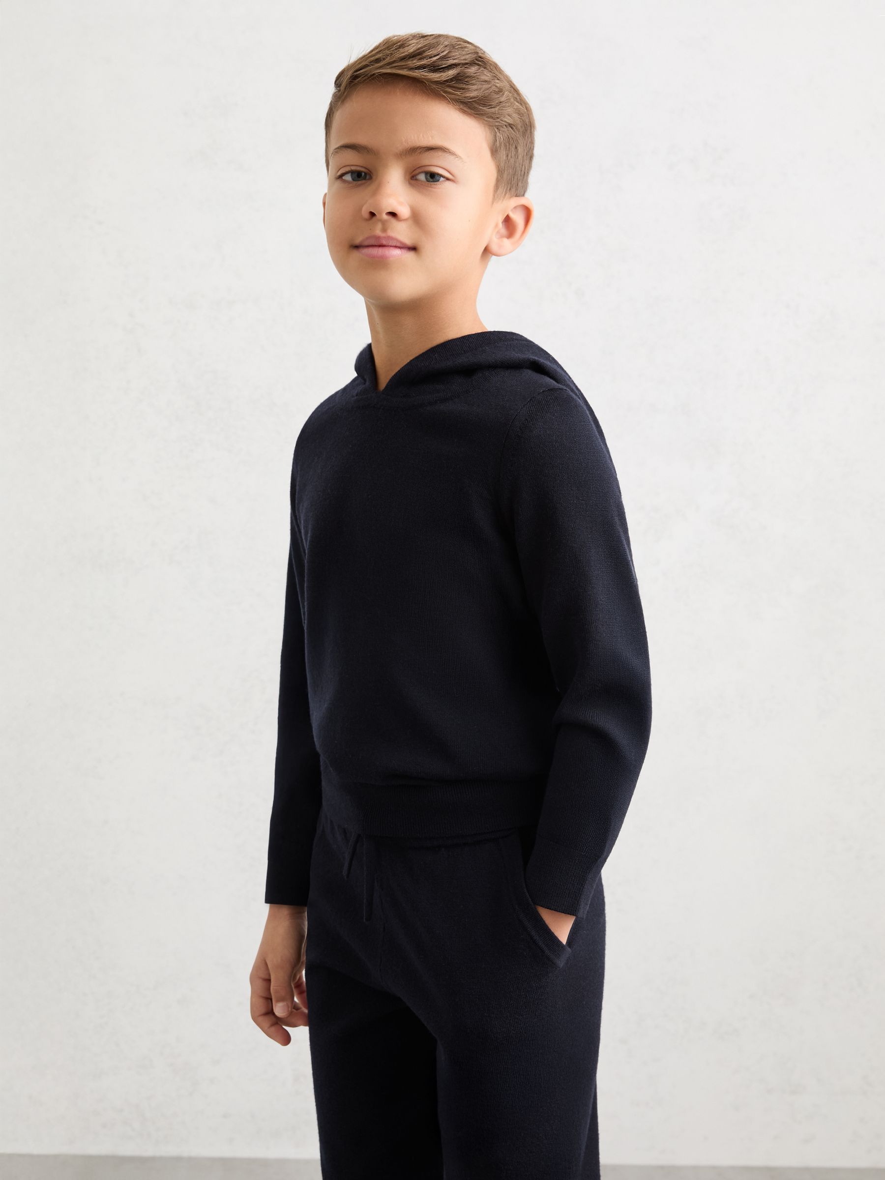 Merino Wool Hoodie in Navy - Image 3 of 5