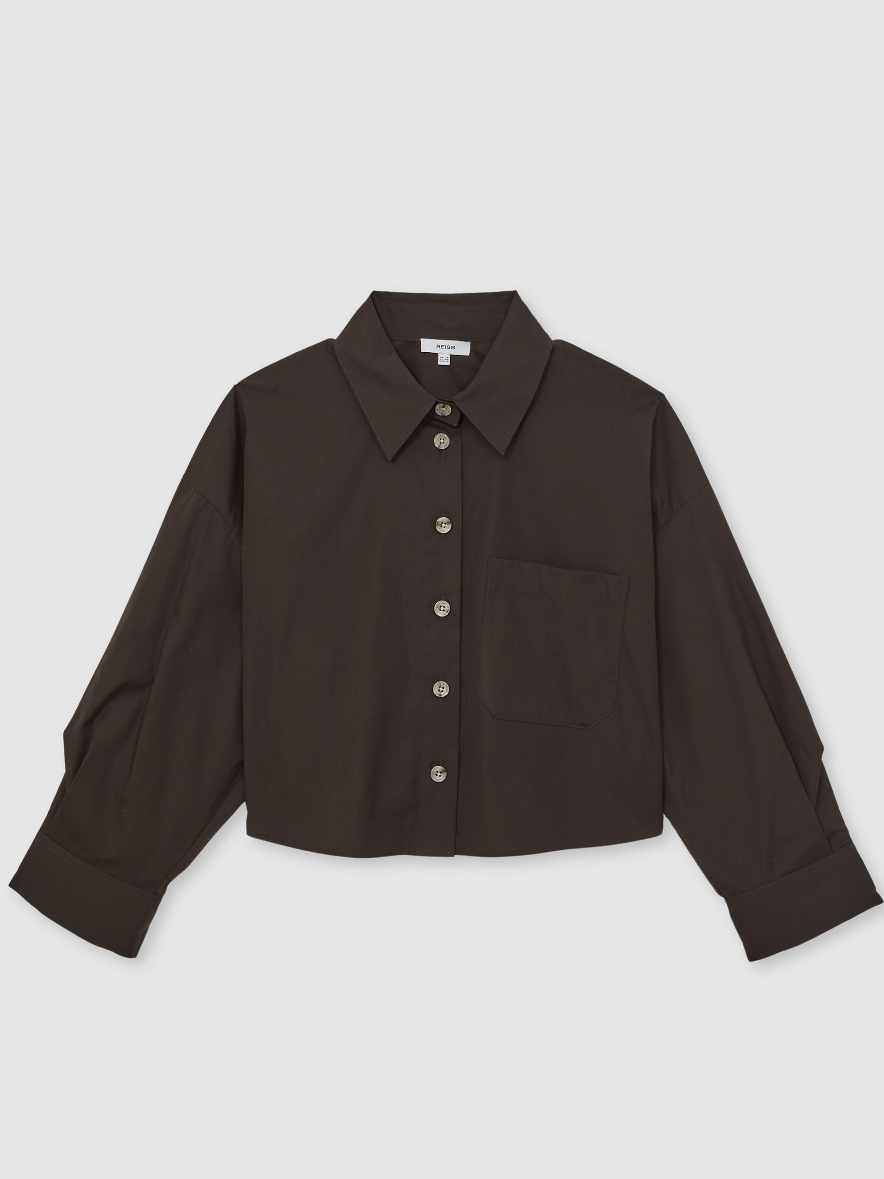 Oversize Cotton Cropped Shirt in Chocolate Brown - Image 2 of 7
