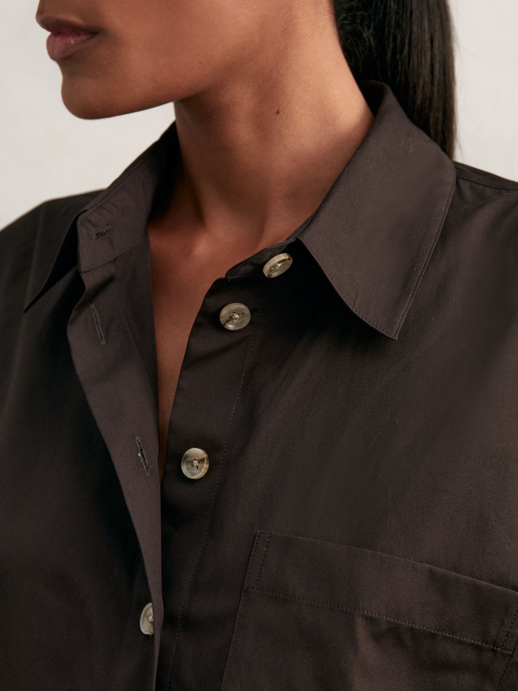 Oversize Cotton Cropped Shirt in Chocolate Brown - Image 4 of 7