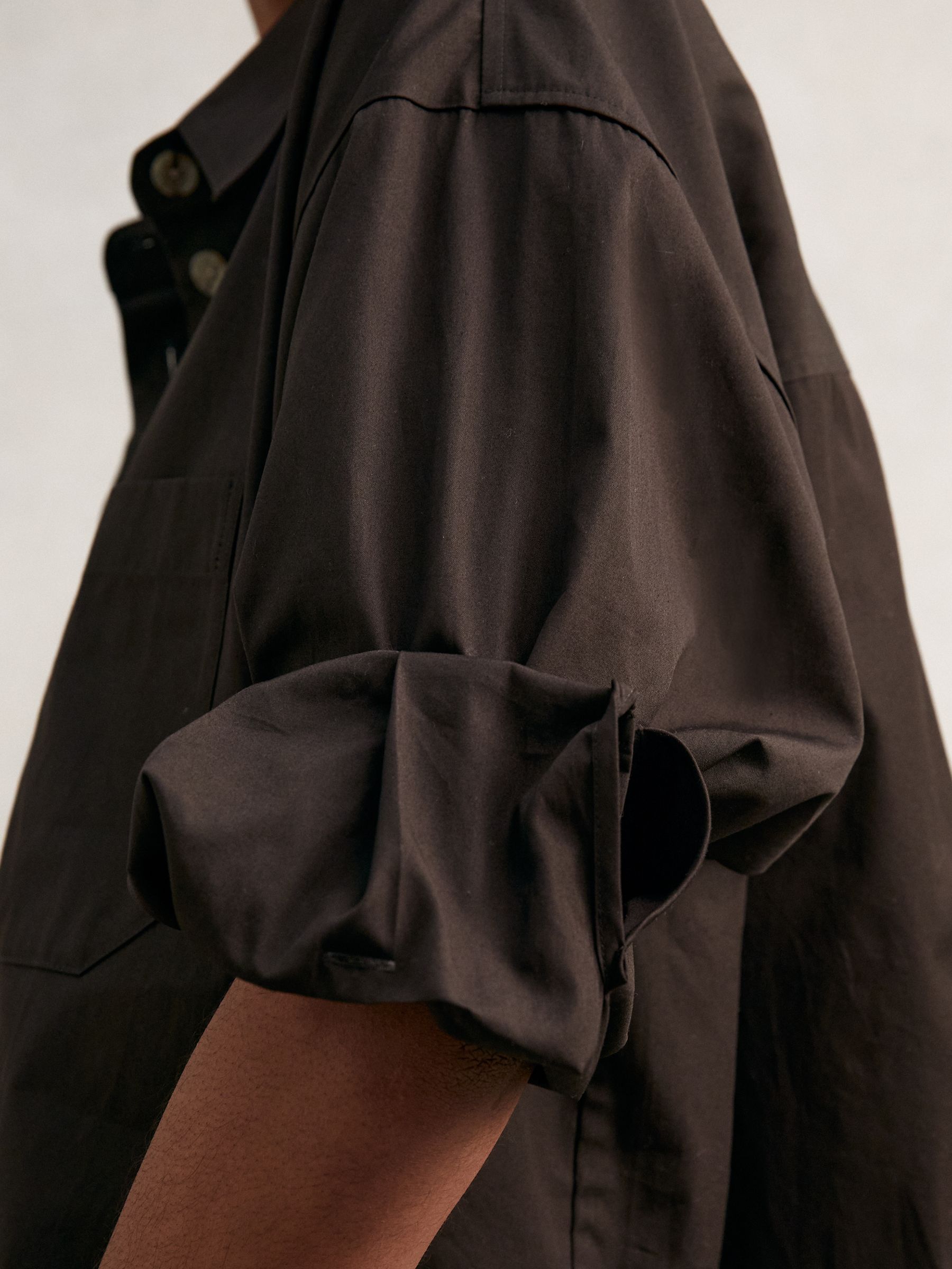 Oversize Cotton Cropped Shirt in Chocolate Brown - Image 5 of 7