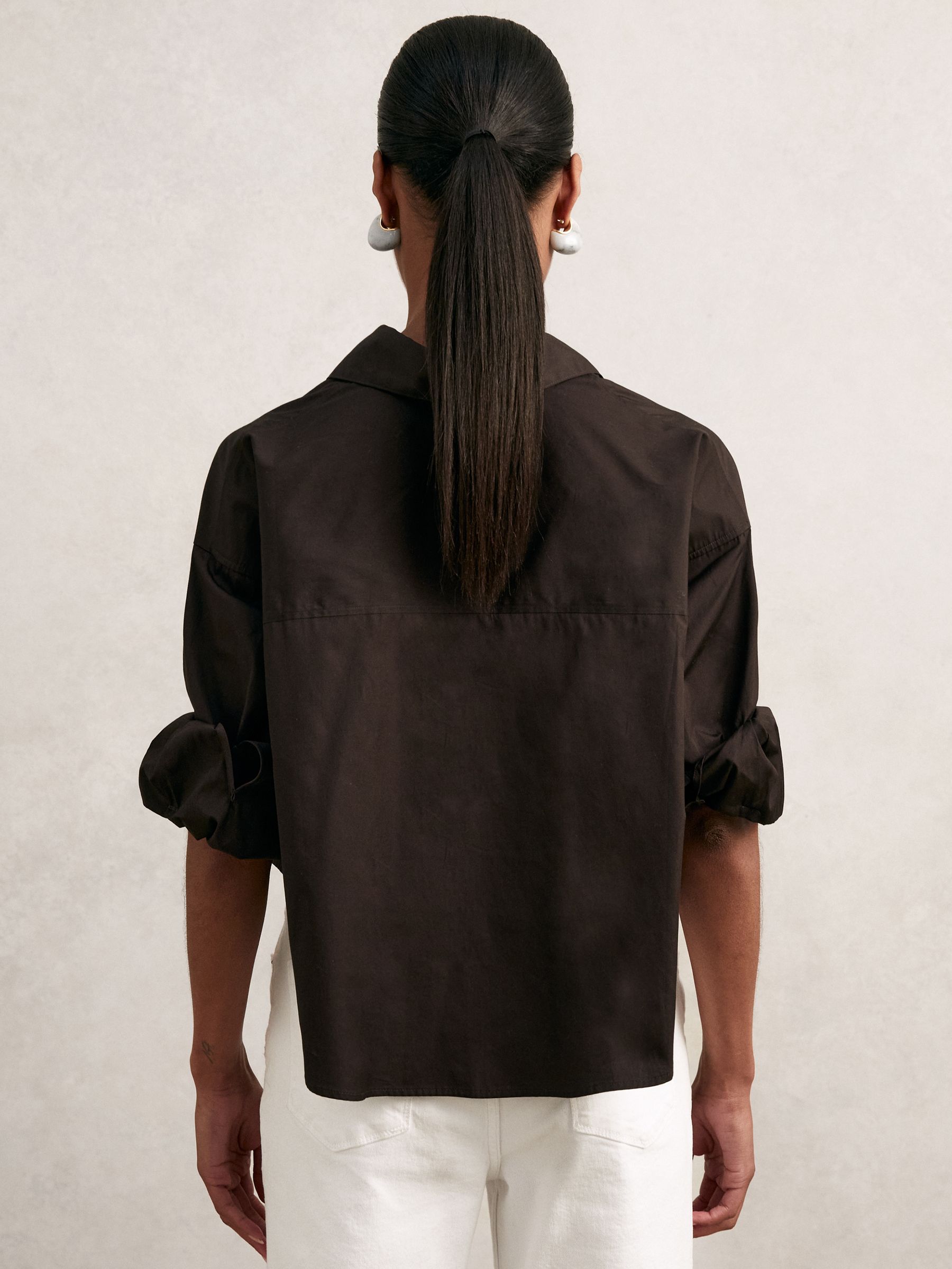 Oversize Cotton Cropped Shirt in Chocolate Brown - image 4