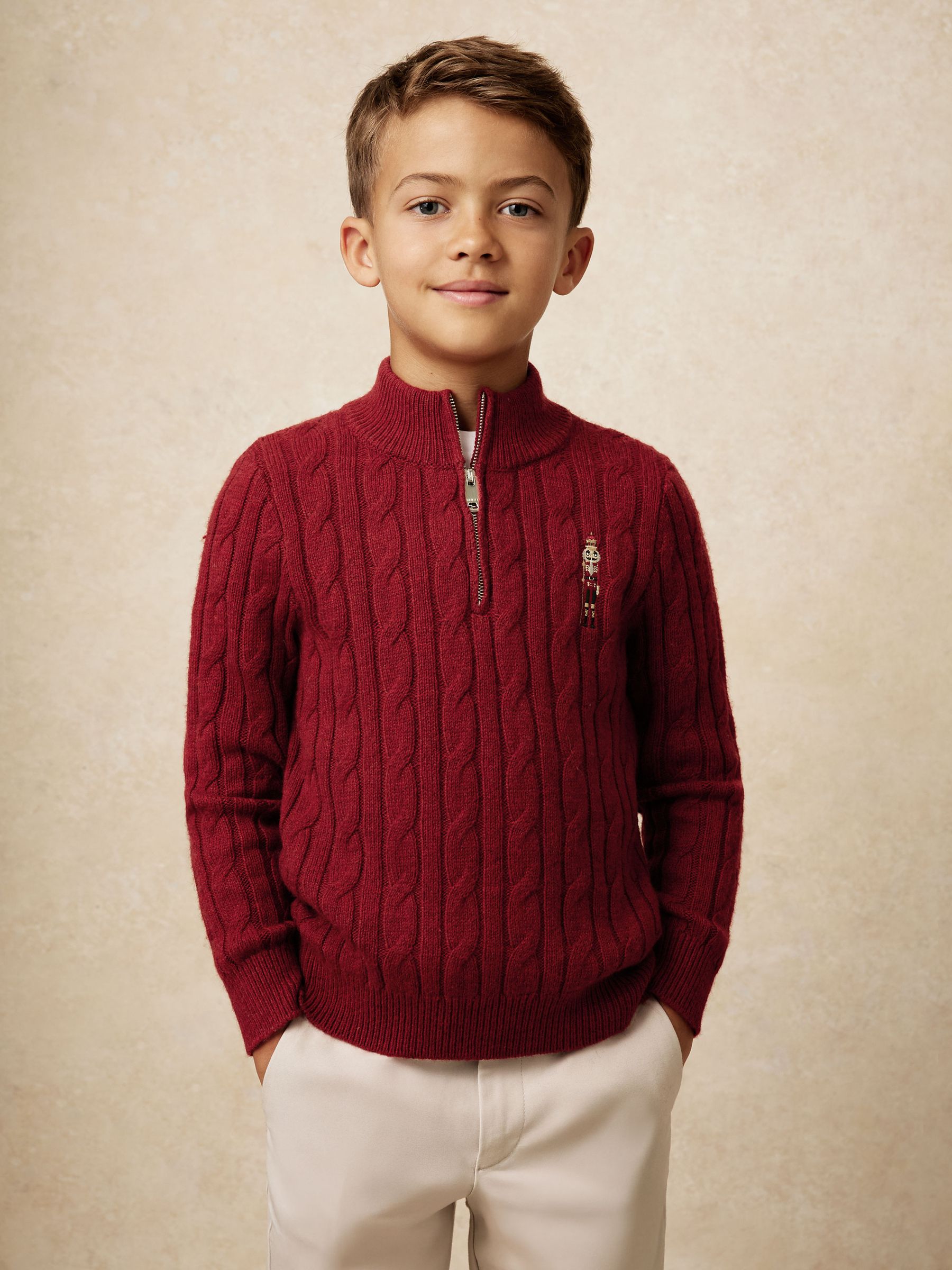 9-13 yrs Wool-Blend Half-Zip Nutcracker Jumper in Dark Red - Image 1 of 5