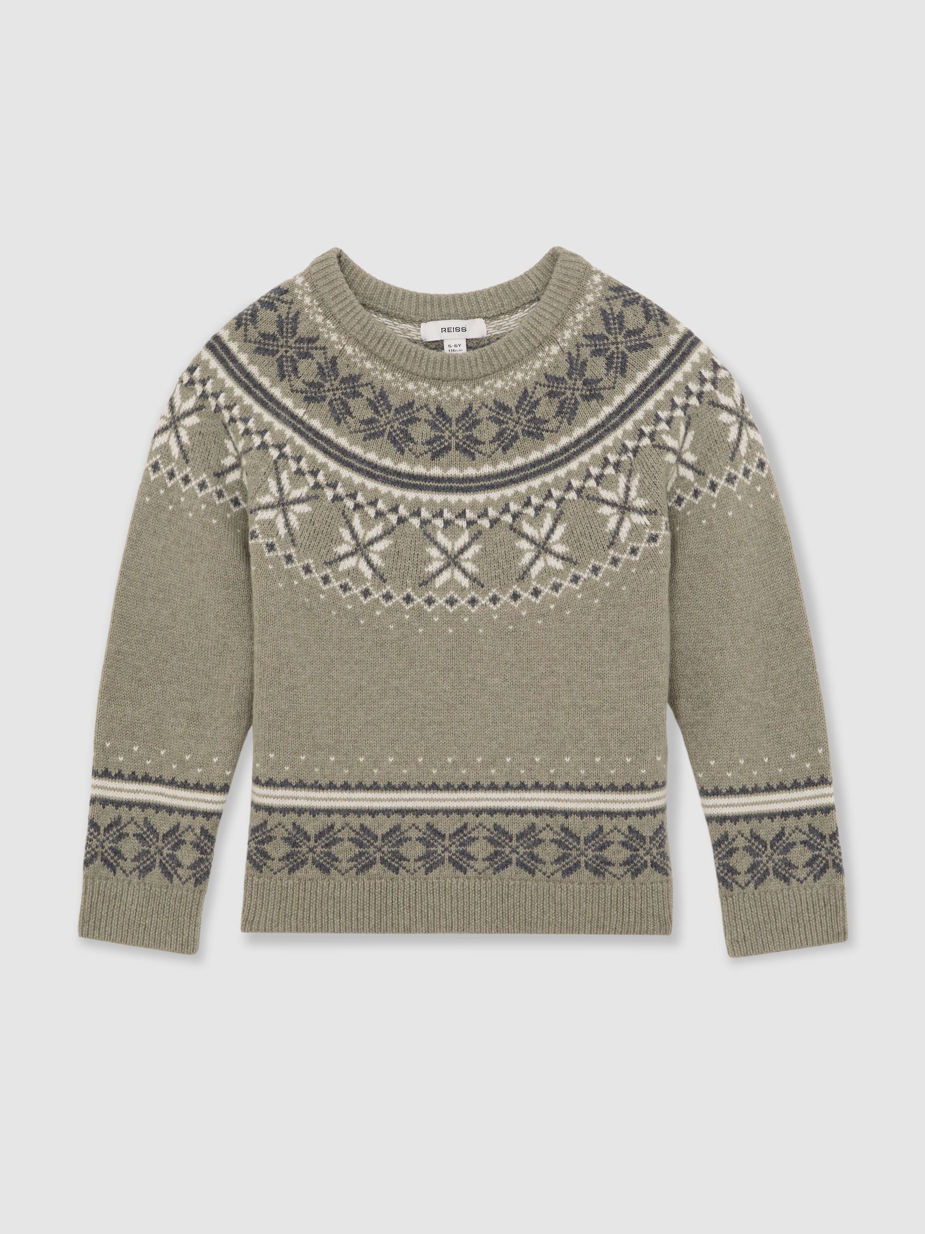 3-9 yrs Fair Isle Crew-Neck Jumper with Wool in Sage Green - Image 2 of 5