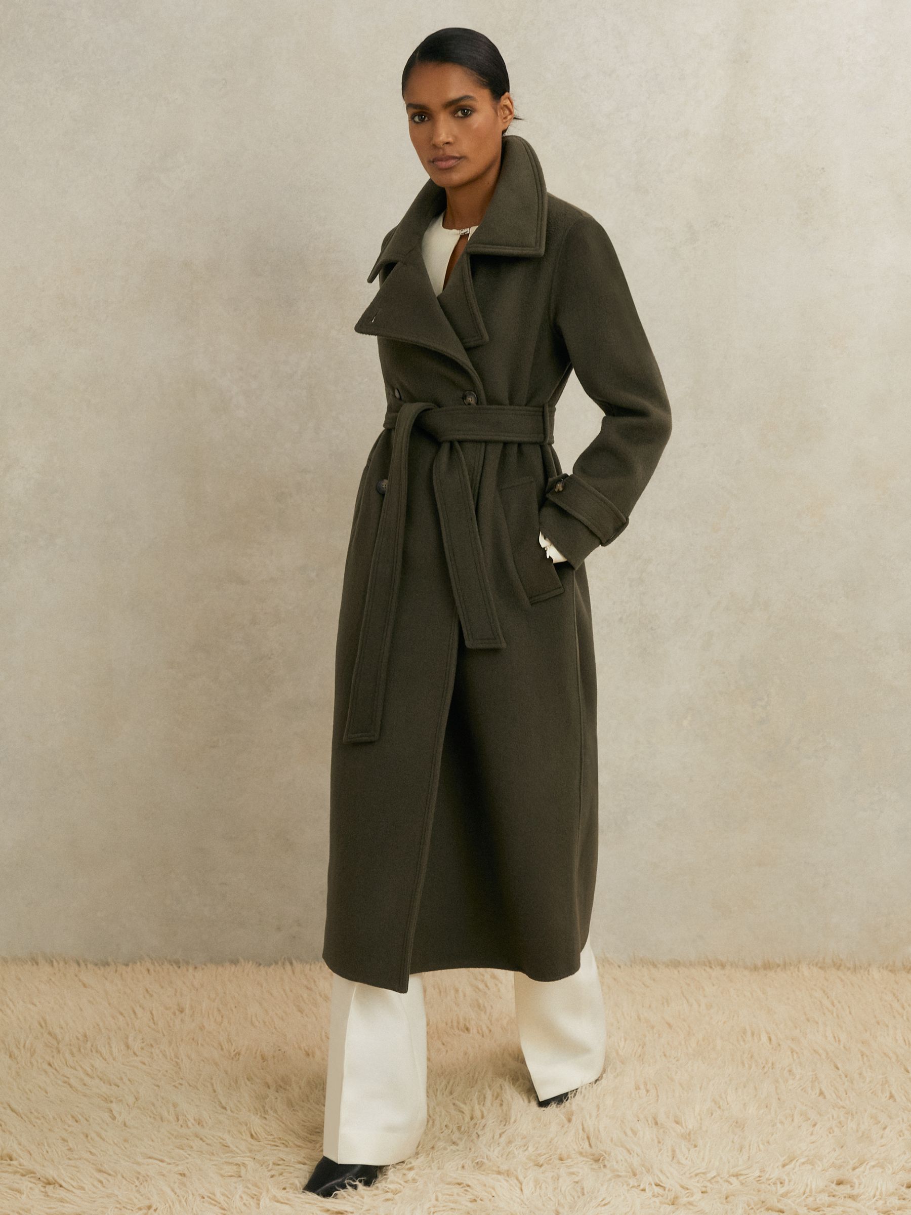 Atelier Wool Belted Blindseam Coat in Khaki - Image 1 of 8