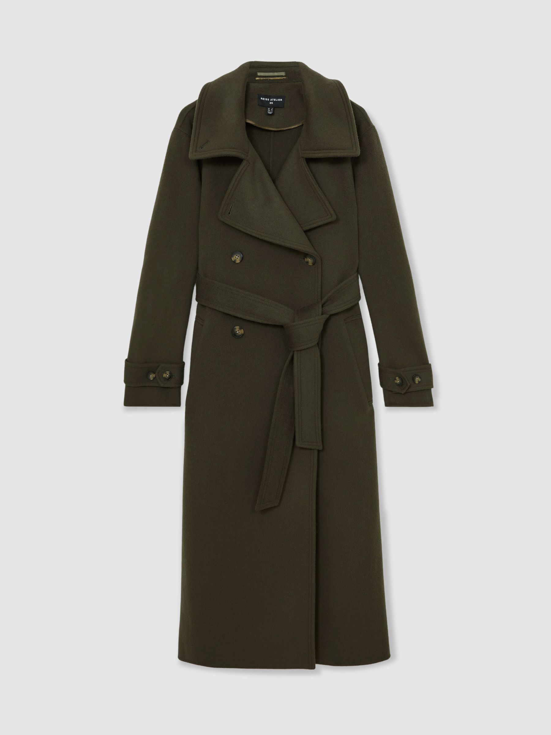 Atelier Wool Belted Blindseam Coat in Khaki - Image 2 of 8