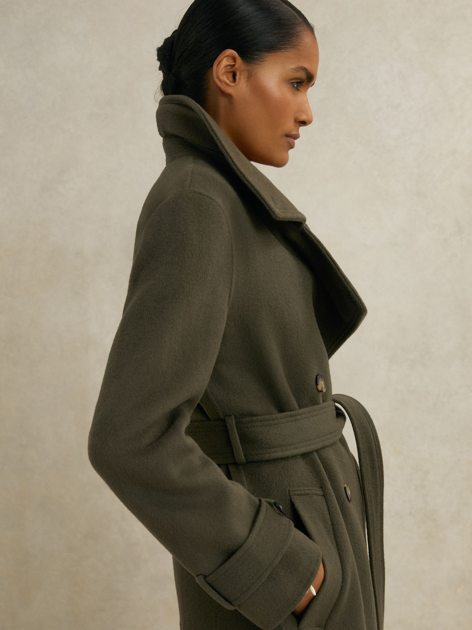 Atelier Wool Belted Blindseam Coat in Khaki - Image 3 of 8