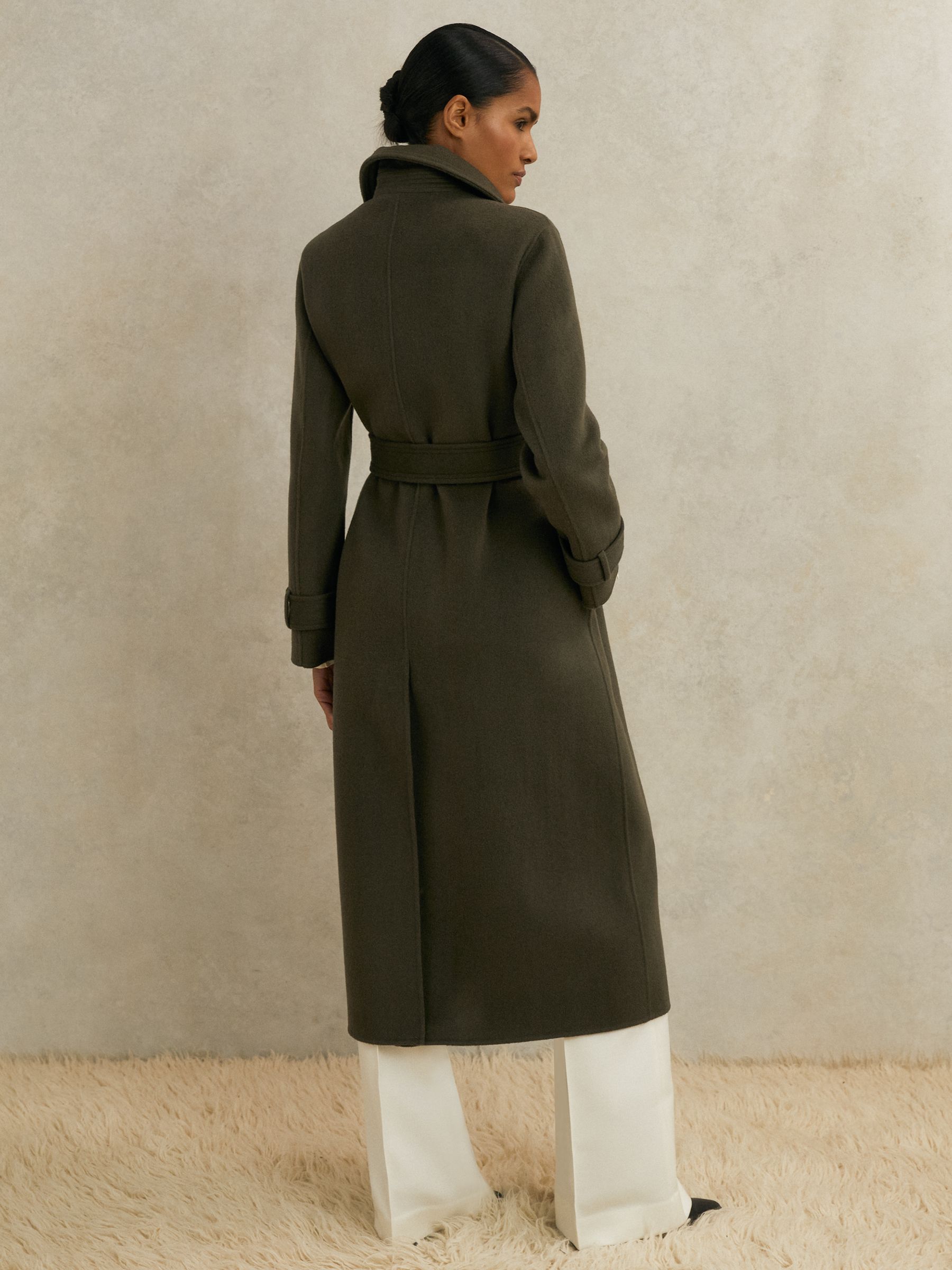Reiss Atelier Wool Belted Blindseam Coat in Khaki | REISS