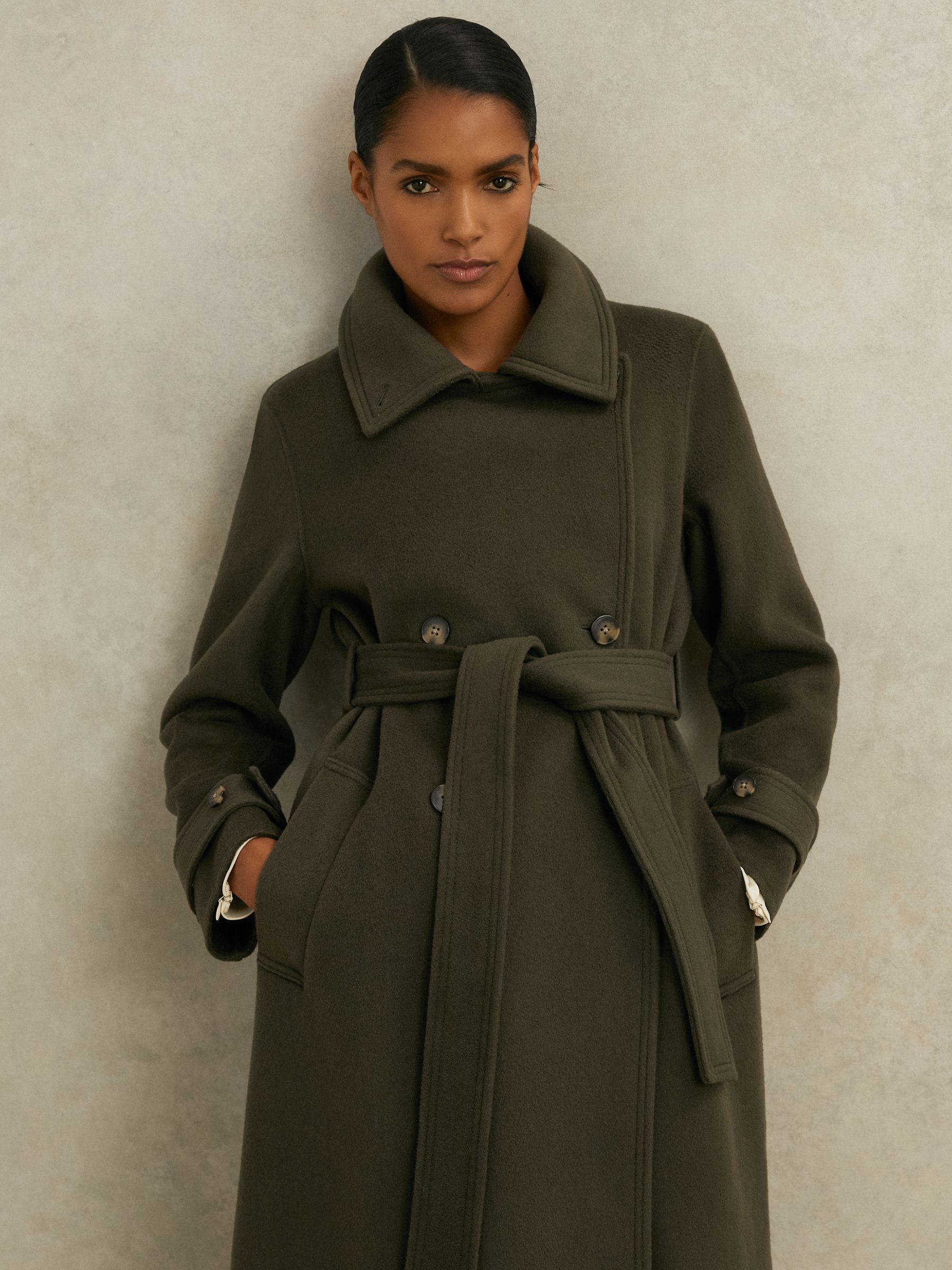 Atelier Wool Belted Blindseam Coat in Khaki - Image 7 of 8