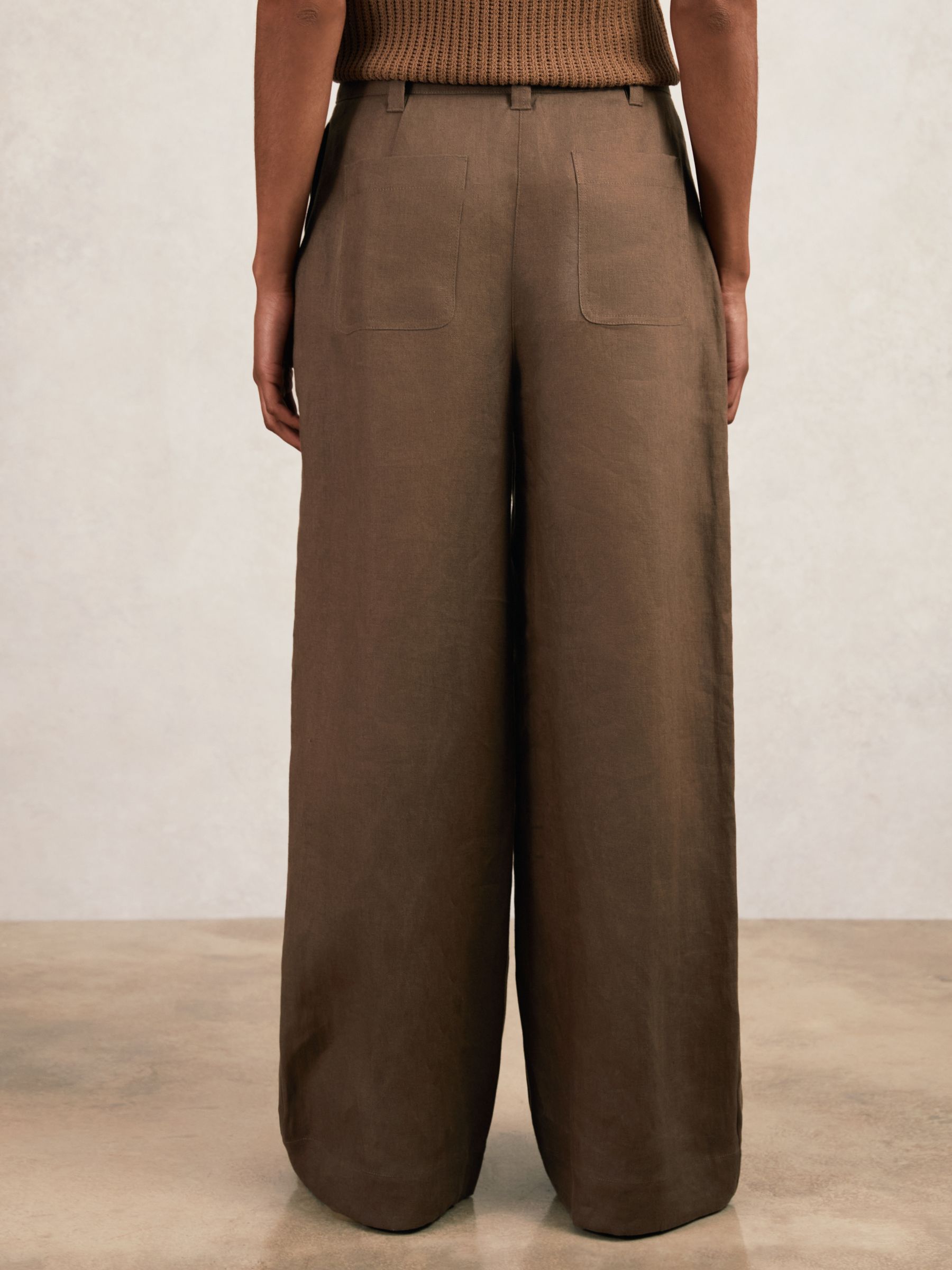 Linen Wide-Leg Trousers in Chocolate Brown - image 4