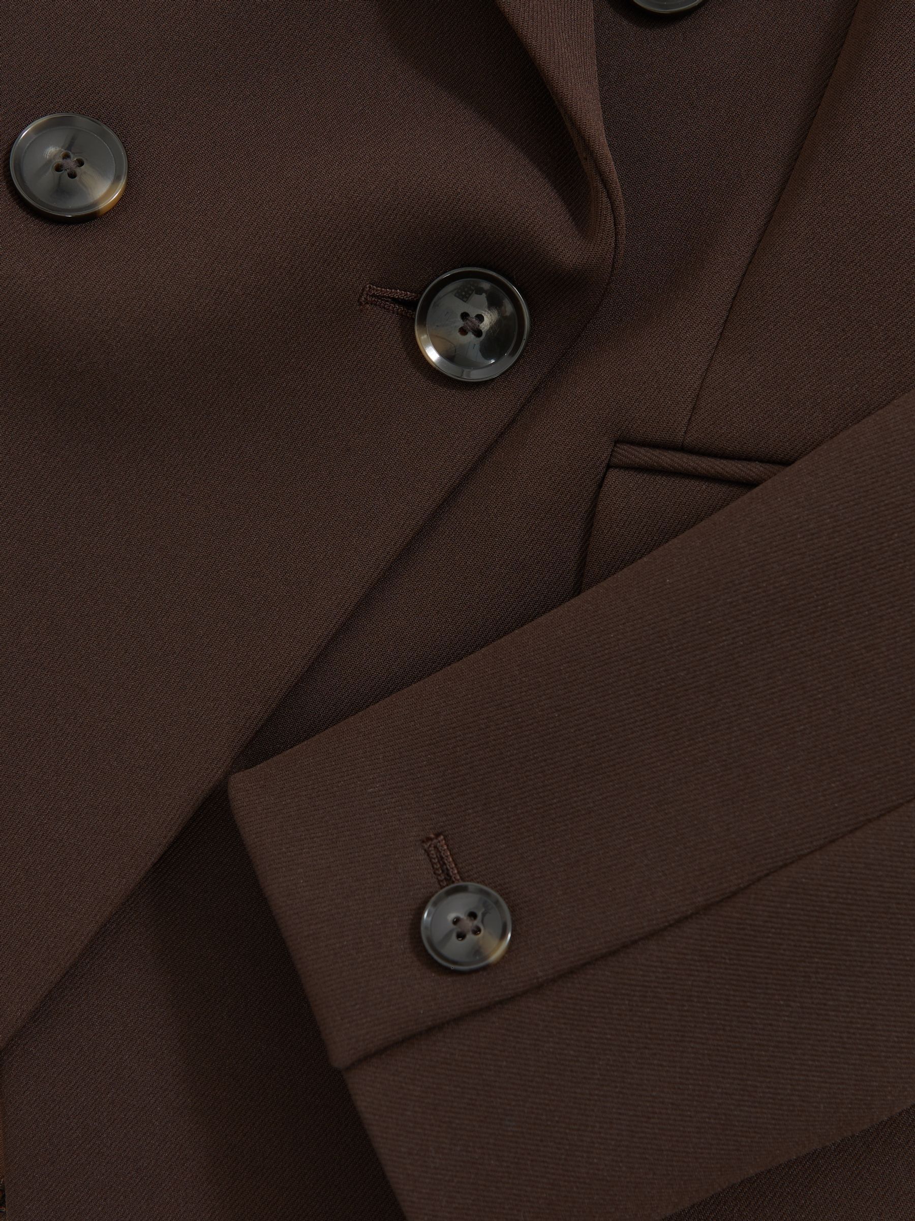 Petite Twill Double-Breasted Blazer in Chocolate Brown - image 4