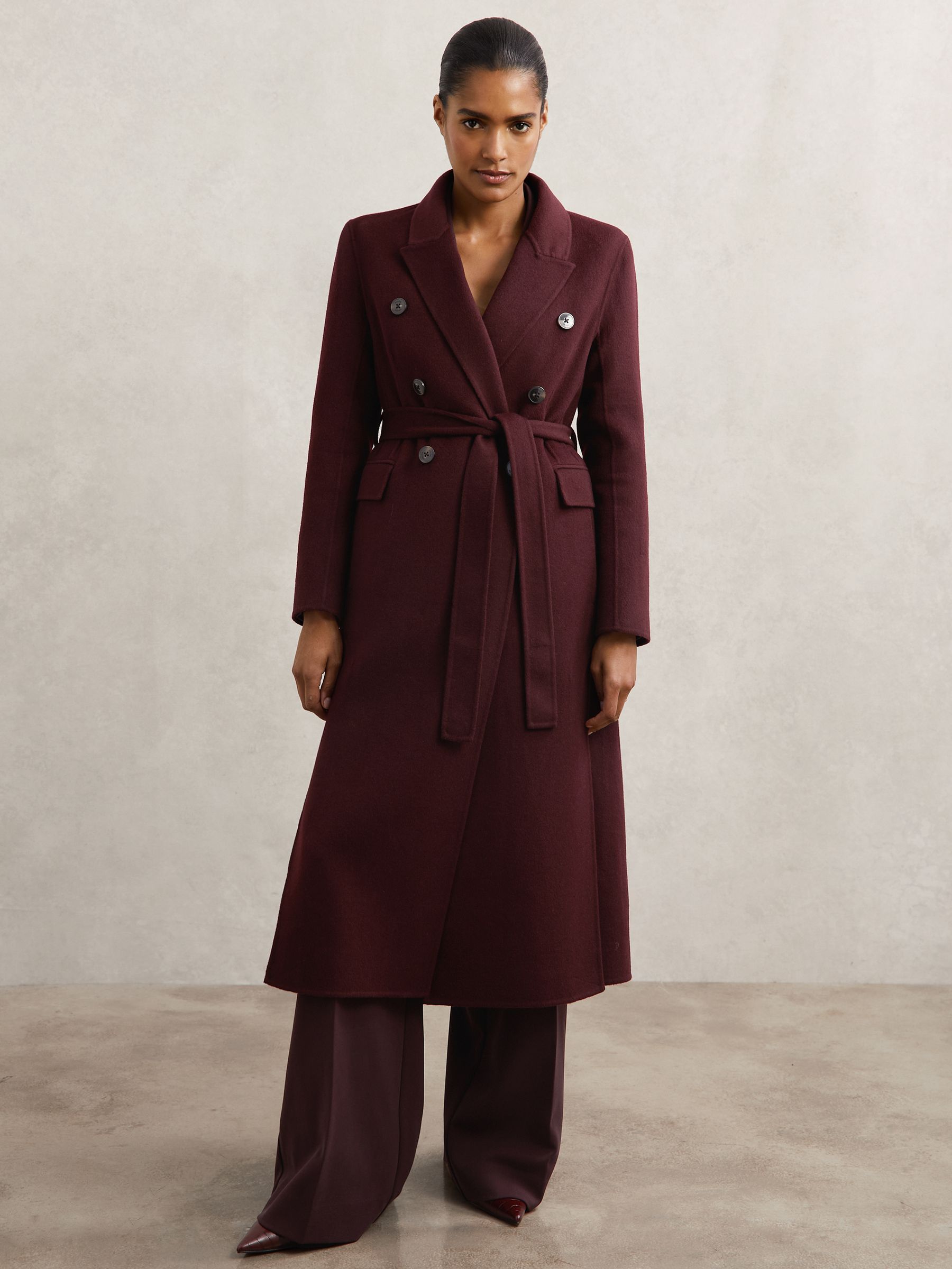 Petite Double-Breasted Blindseam Coat Wool-Blend in Burgundy - Image 1 of 7