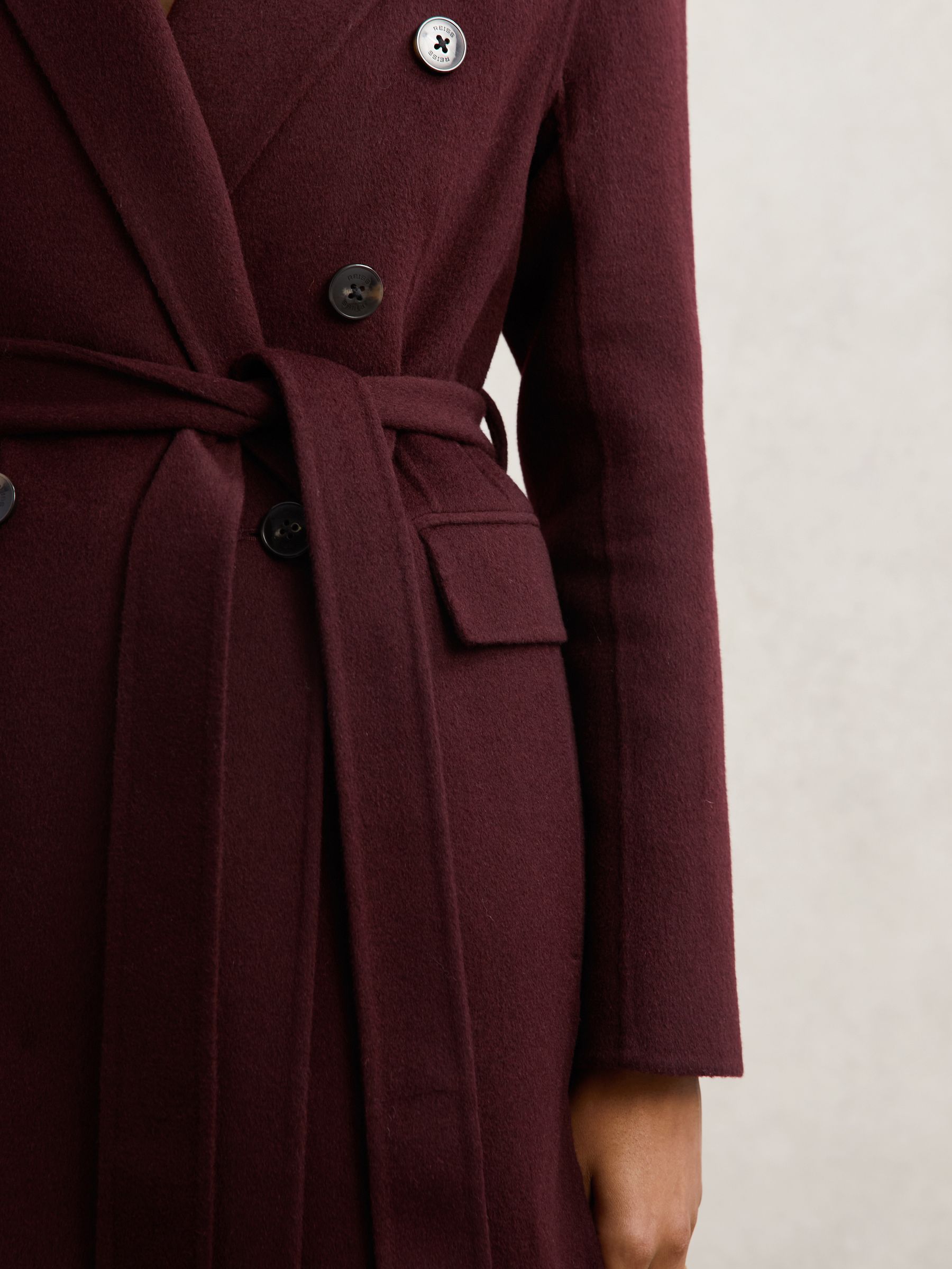 Petite Double-Breasted Blindseam Coat Wool-Blend in Burgundy - Image 4 of 7