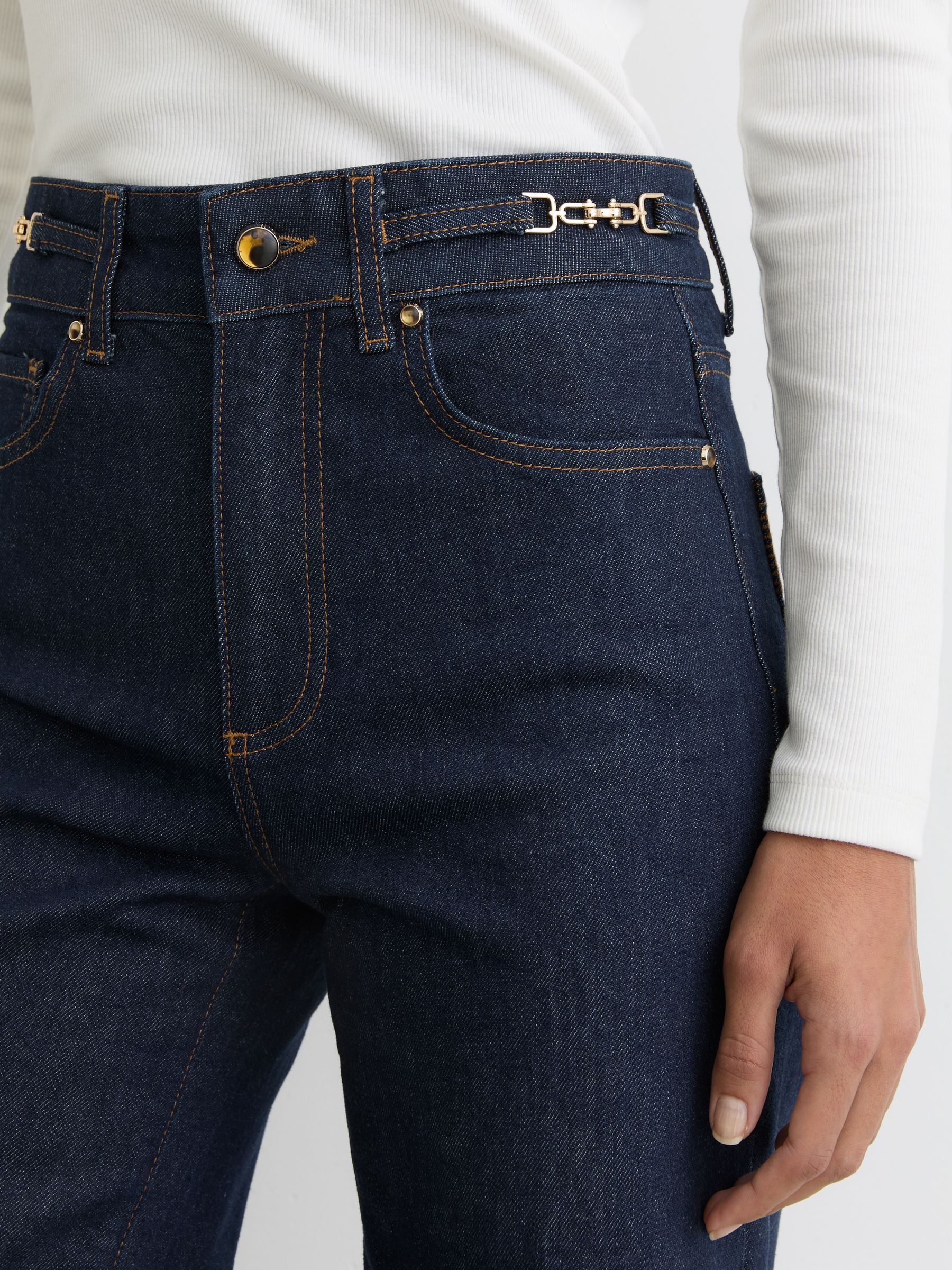 جينز برجل واسعة أزرق داكن بخصر مرتفع Paige - صورة 3 من 5