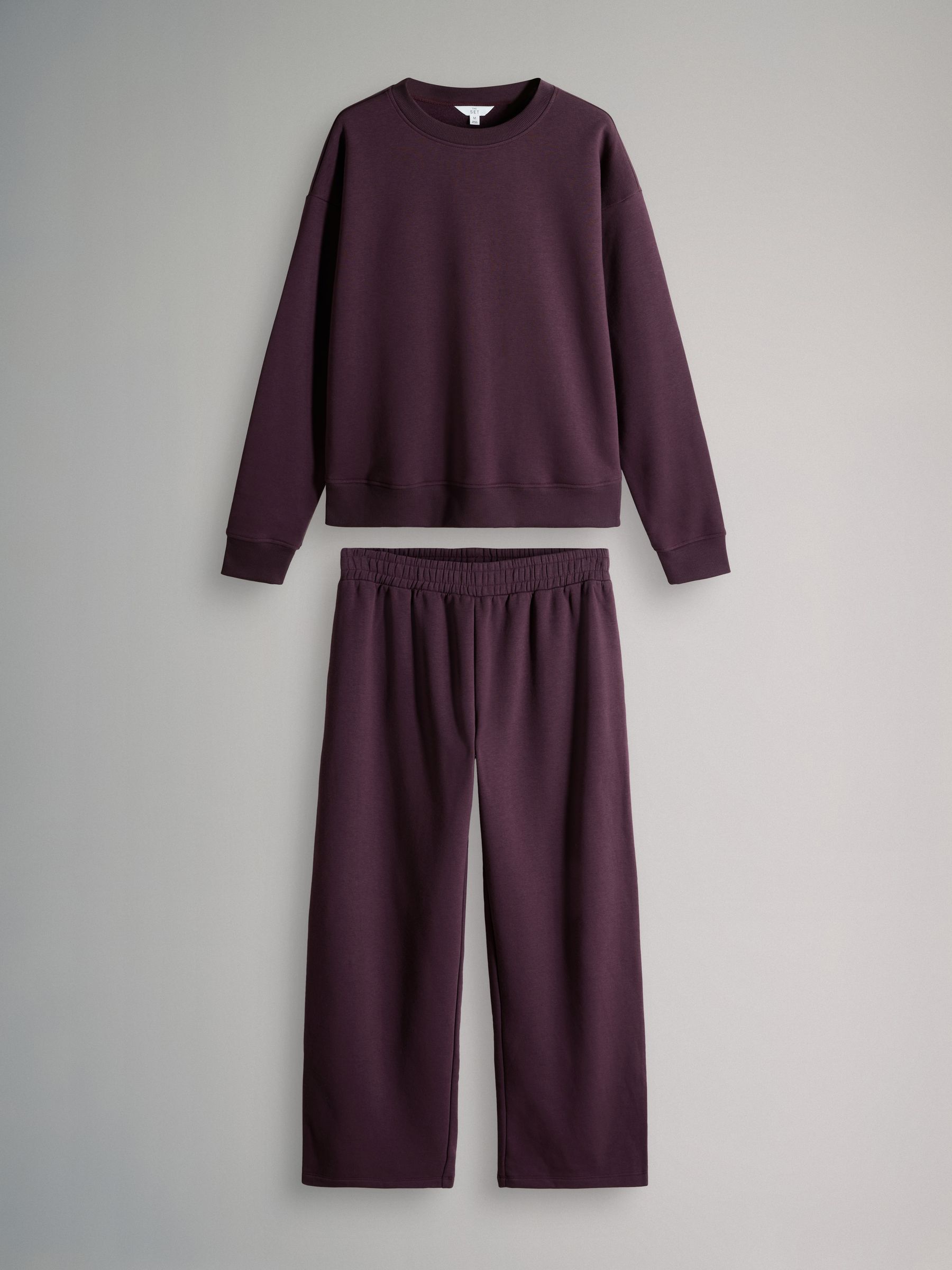 Dark Purple - Crew Neck Sweatshirt and Wide Leg Joggers Set - Image 1 of 5