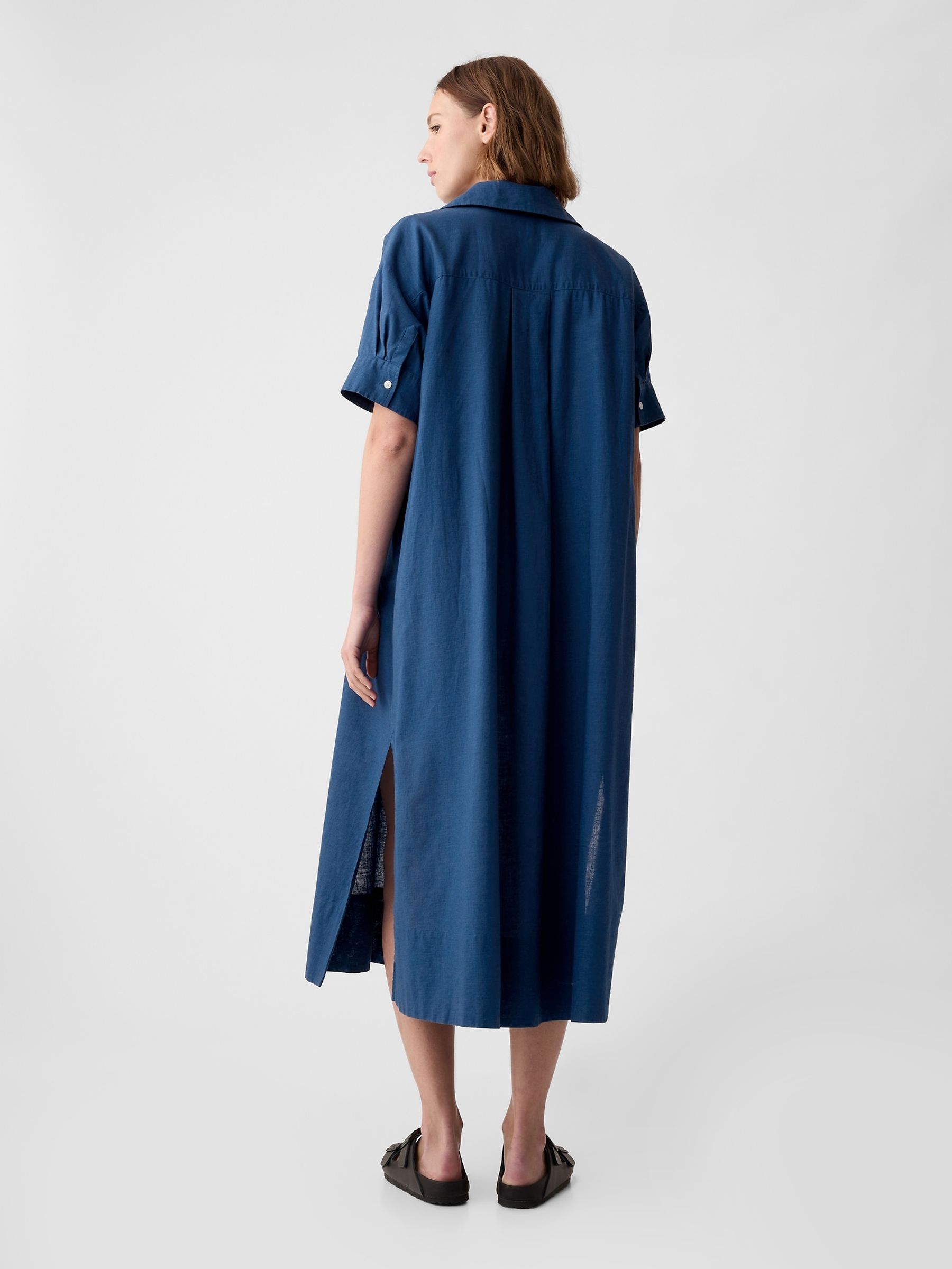 Blue Linen-Cotton Short Sleeve Maxi Dress - Image 2 of 5