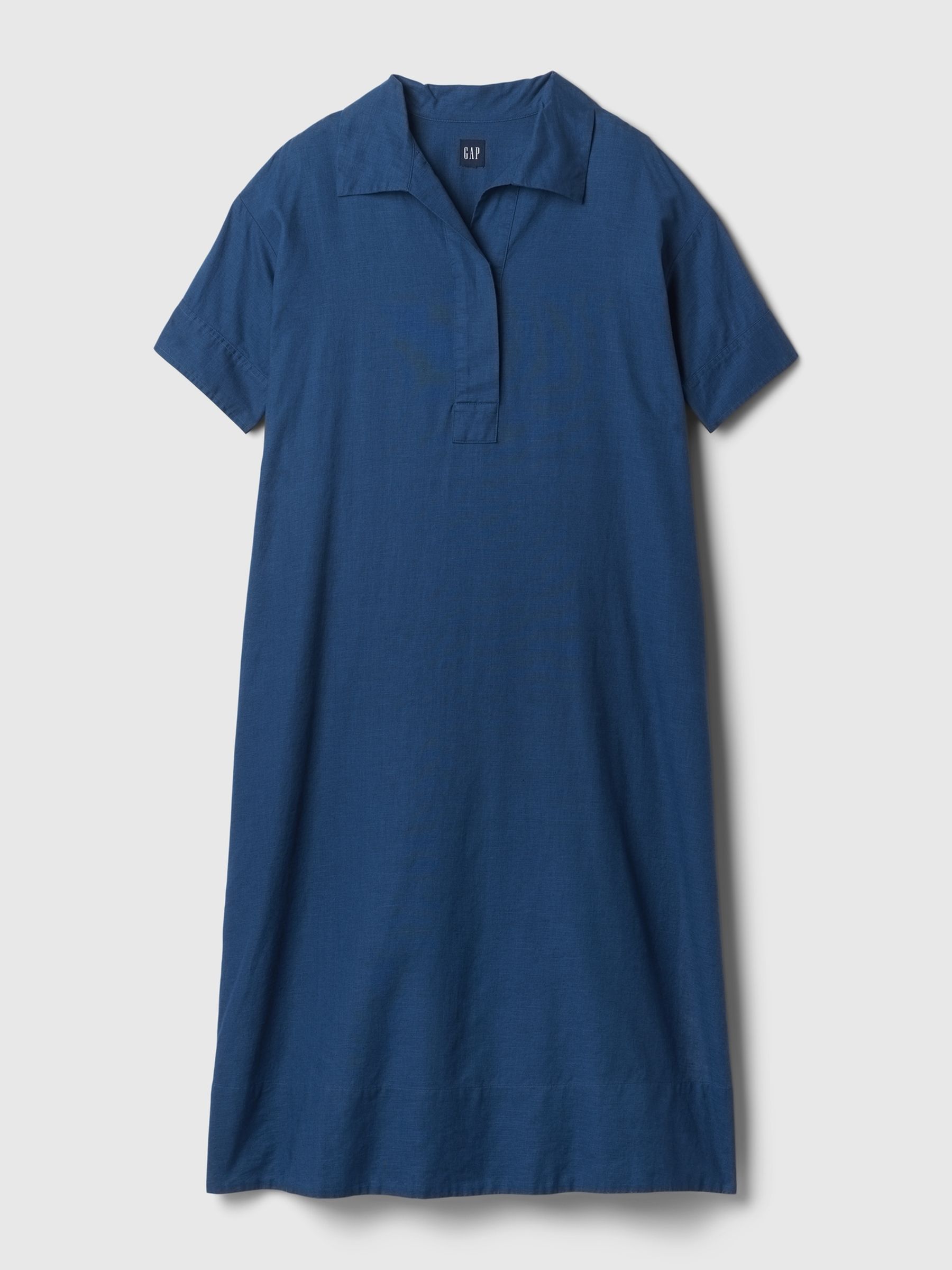 Blue Linen-Cotton Short Sleeve Maxi Dress - Image 5 of 5