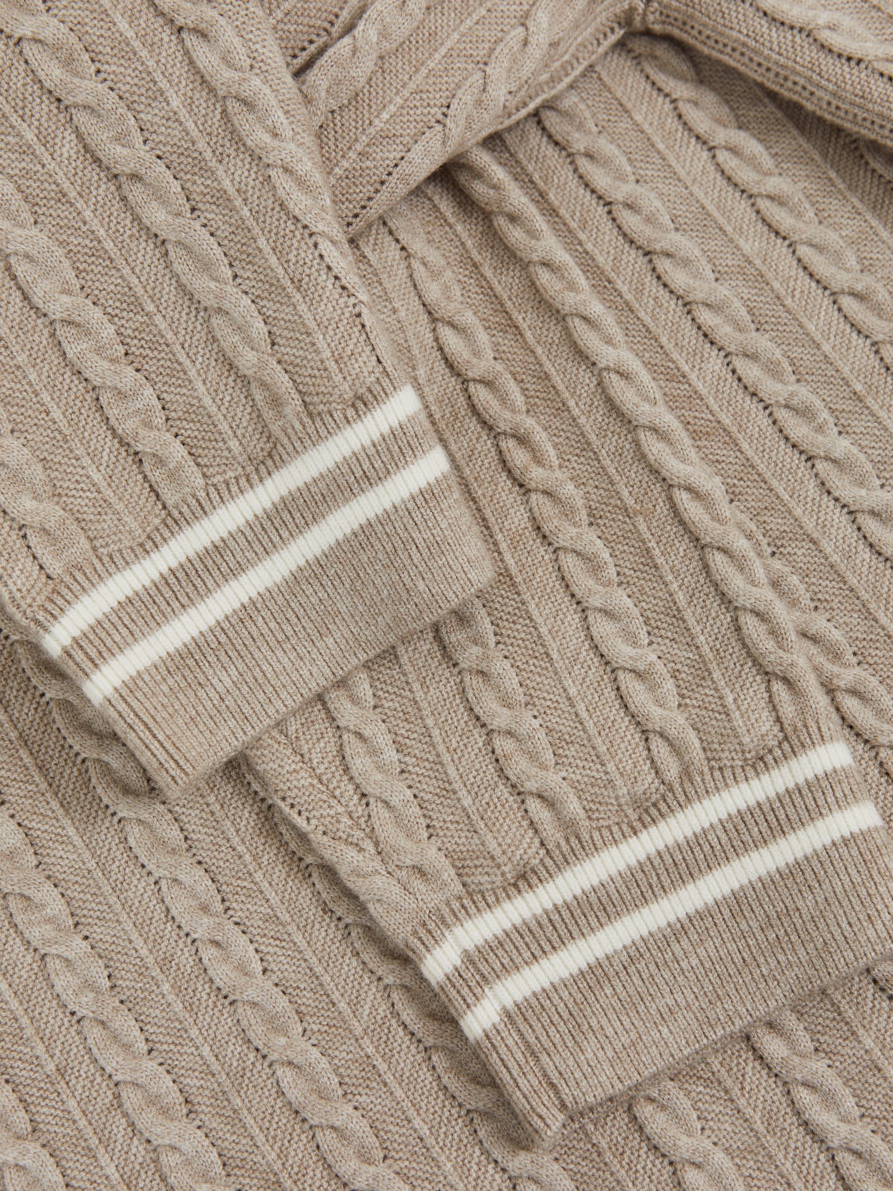 Half-Zip Cable Knit Jumper With Wool in Oatmeal Brown - image 4