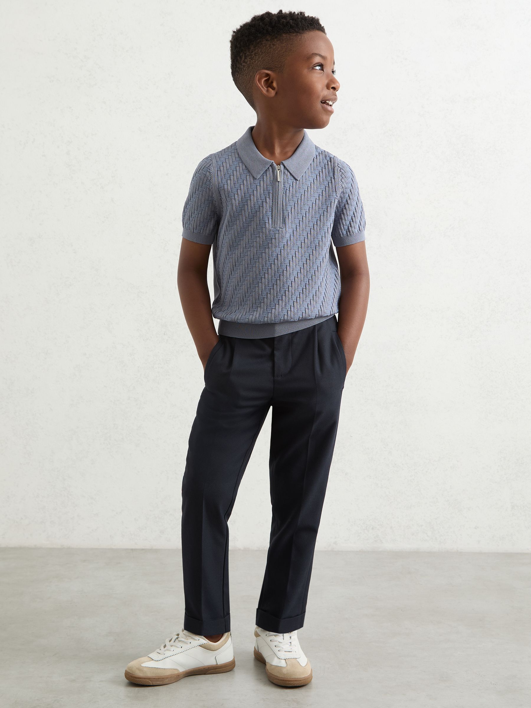 3-9 yrs Relaxed-Fit Pleated Tapered Trousers in Navy - Image 1 of 5 3-9 yrs Relaxed-Fit Pleated Tapered Trousers in Navy - Image 1 of 5