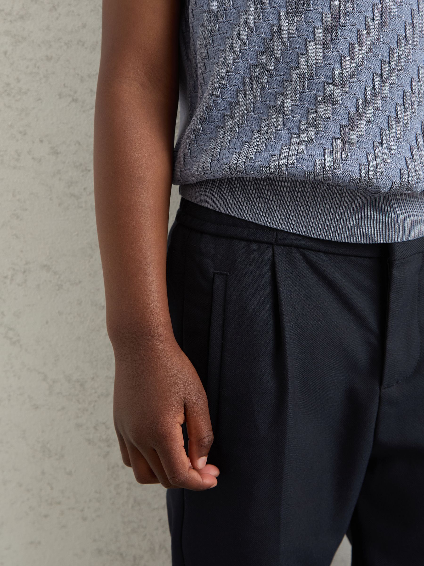 3-9 yrs Relaxed-Fit Pleated Tapered Trousers in Navy - Image 4 of 5