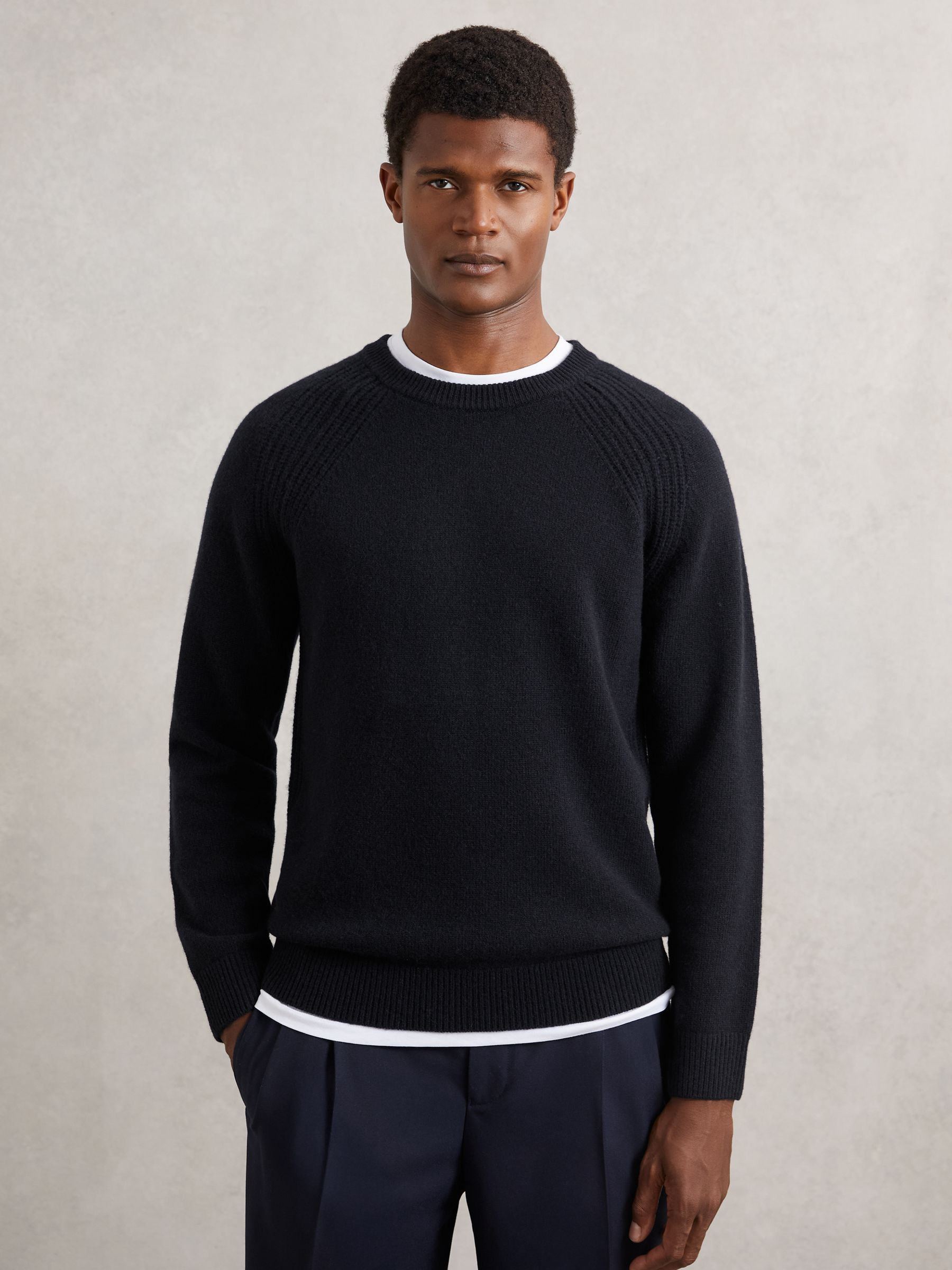 Wool Cashmere Reverse-Seam Jumper in Navy - Image 1 of 6