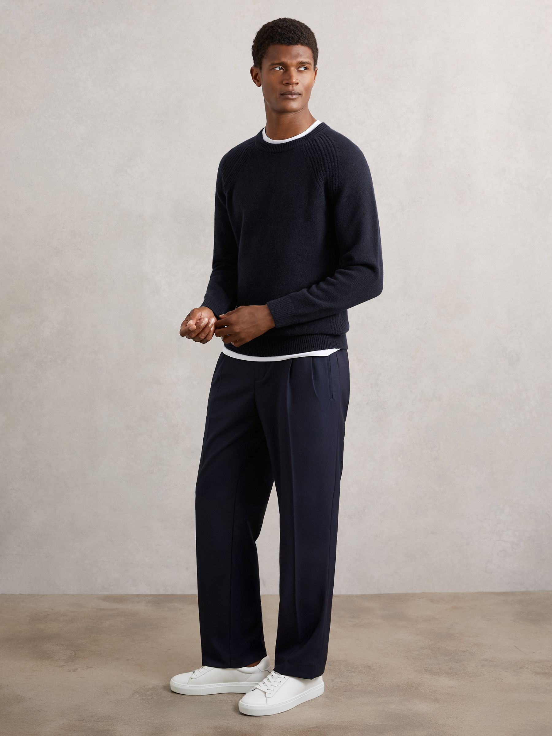 Wool Cashmere Reverse-Seam Jumper in Navy - Image 4 of 6