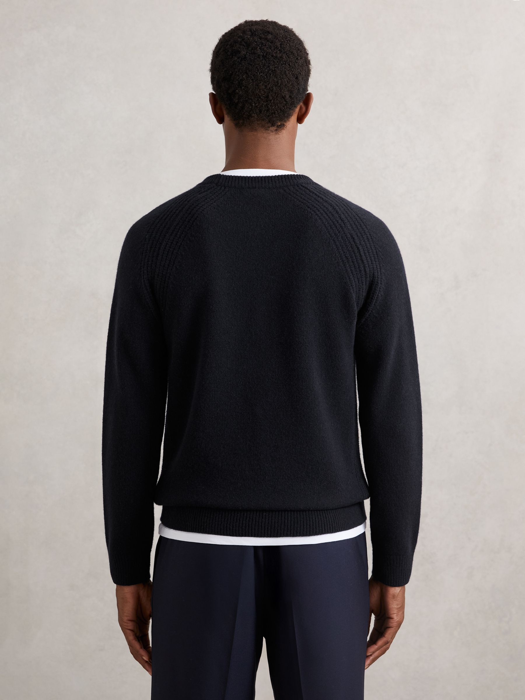 Wool Cashmere Reverse-Seam Jumper in Navy - Image 5 of 6
