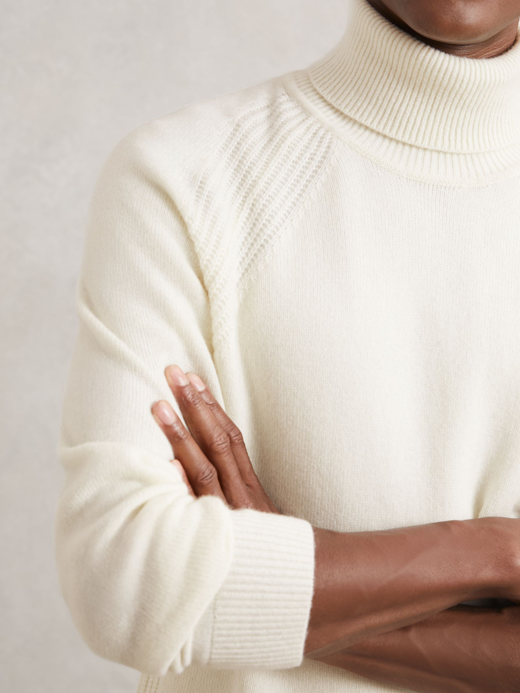 Wool-Cashmere Roll-Neck Jumper in Off White - Image 1 of 6